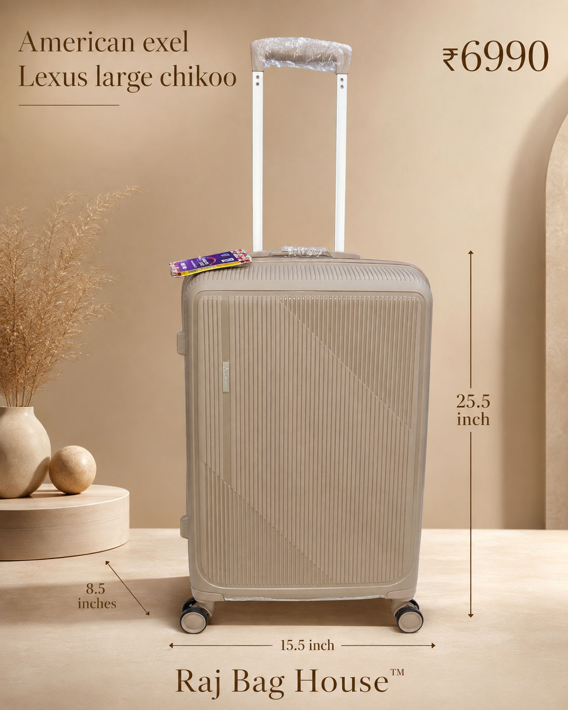 American Exel Lexus Chiku Medium Trolley Bag – Chikoo
