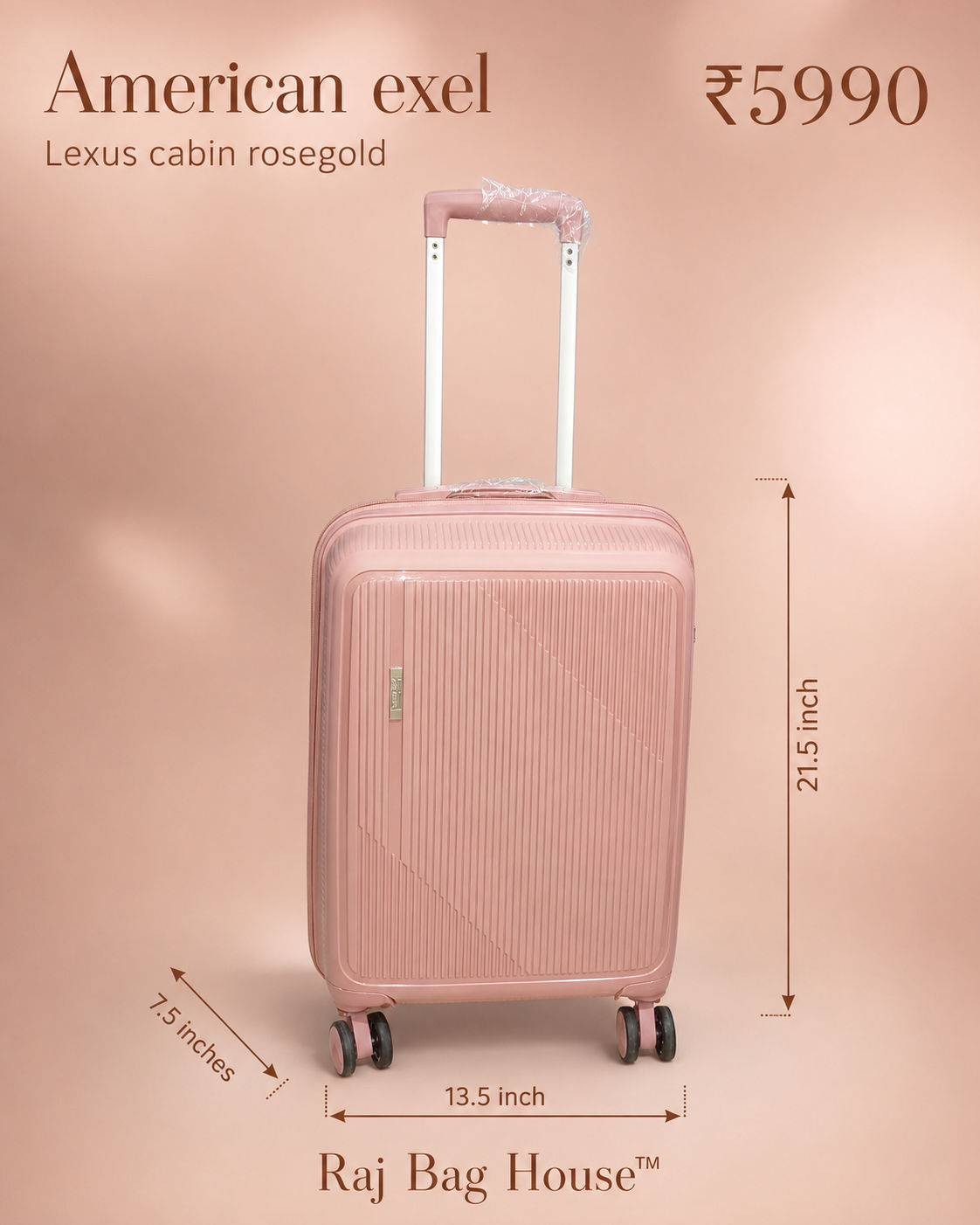 American Exel Lexus Rosegold Cabin Trolley Bag – Rose Gold