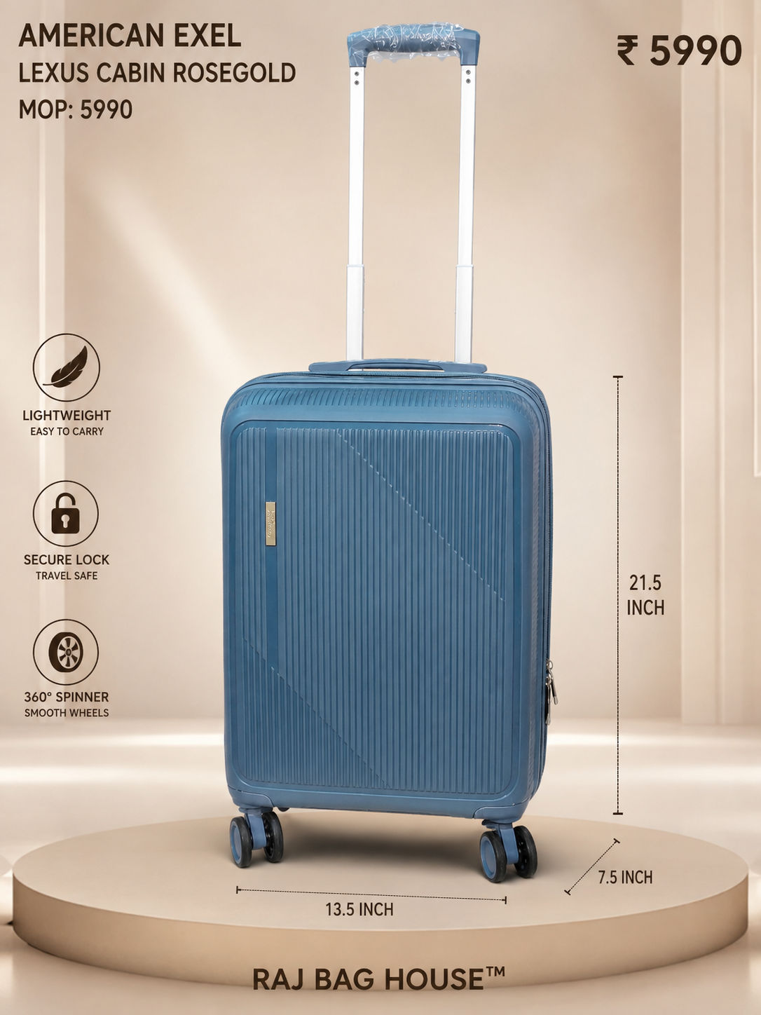 American Exel Lexus Cabin Trolley Bag – Blue