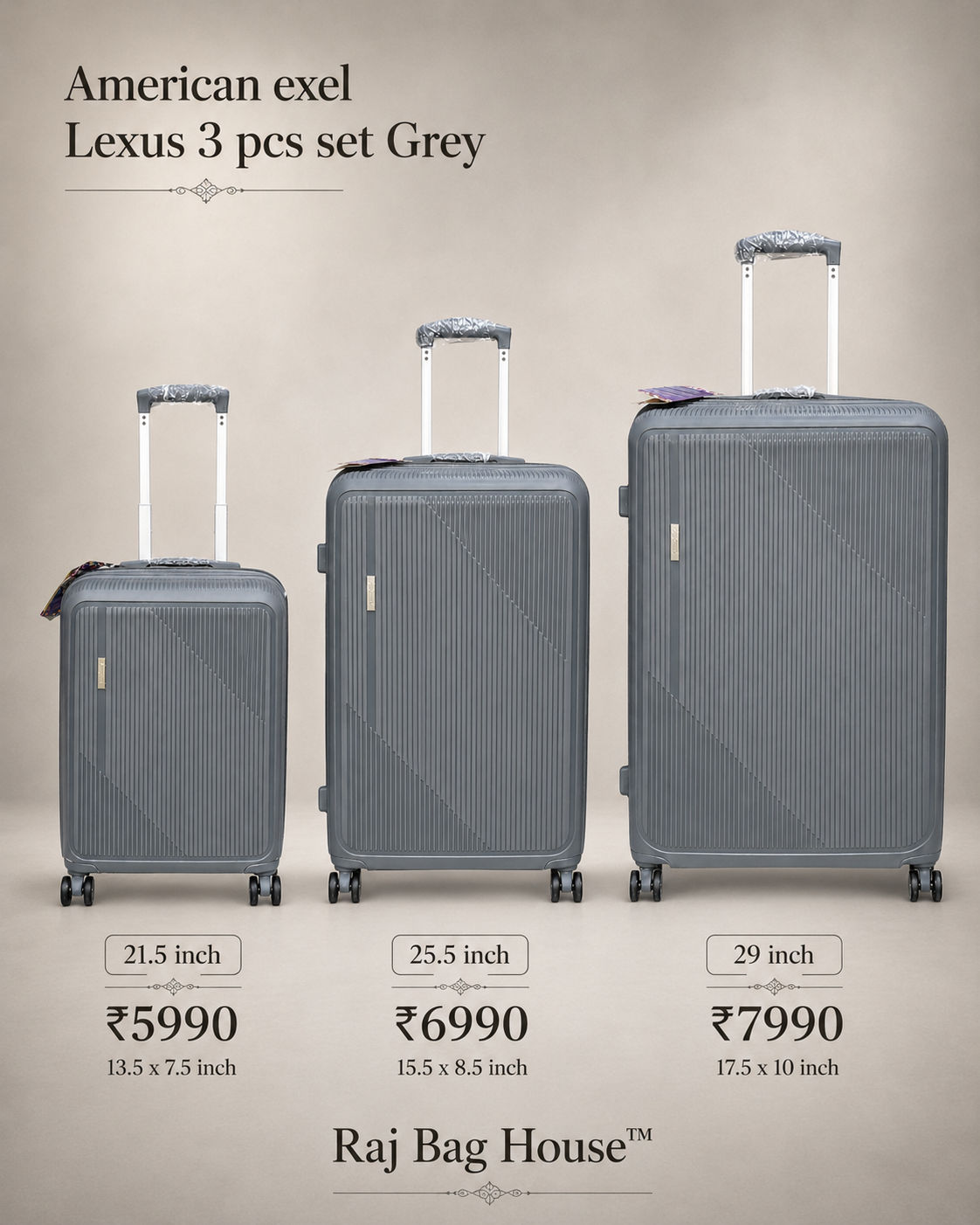 American Exel Lexus D. 3 Piece Set Trolley Set – Grey