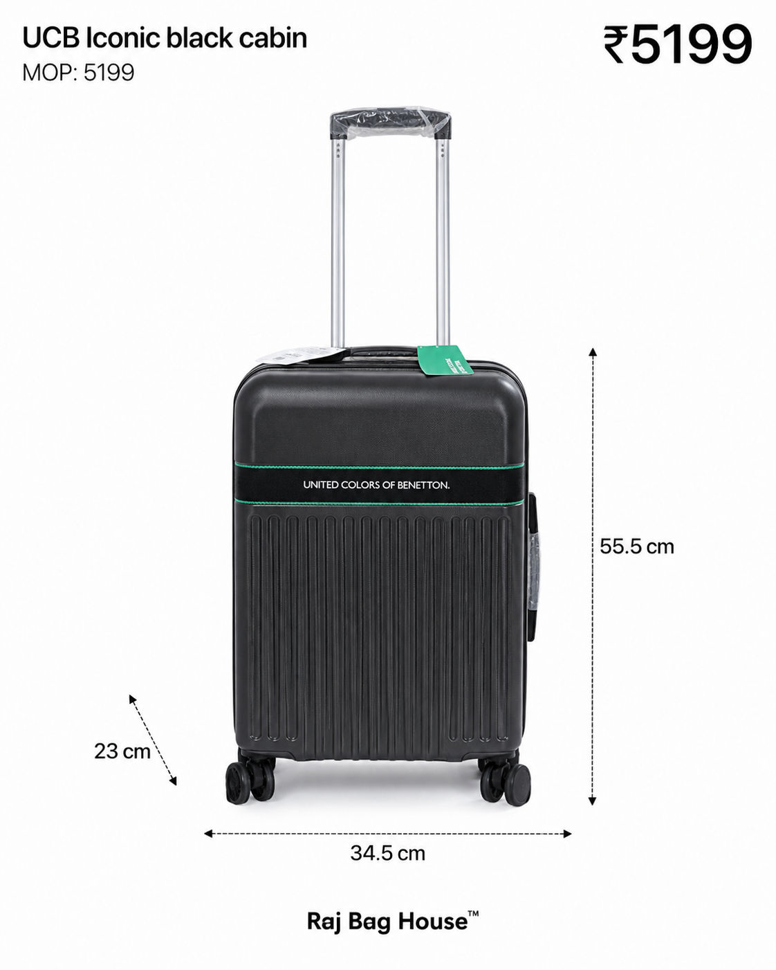 United Colors Of Benetton UCB Iconic Cabin Trolley Bag – Black 2