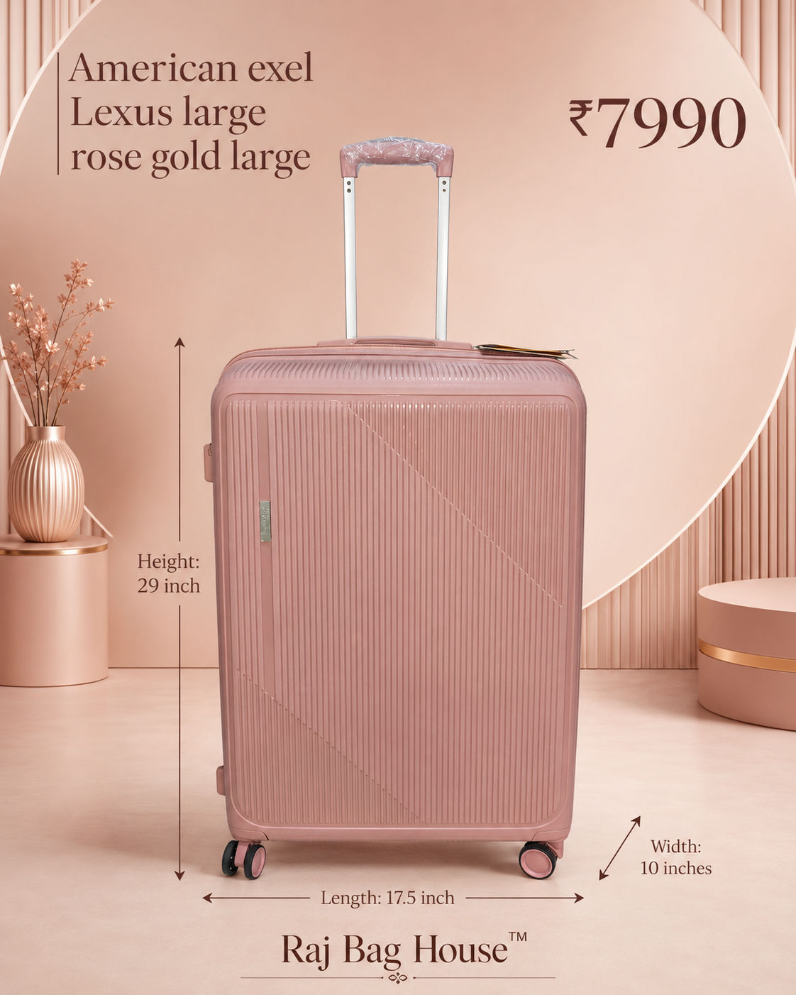 American Exel Lexus Rosegold Large Trolley Bag – Rose Gold