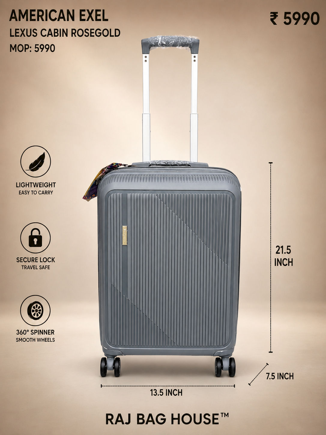 American Exel Lexus D. Cabin Trolley Bag – Grey