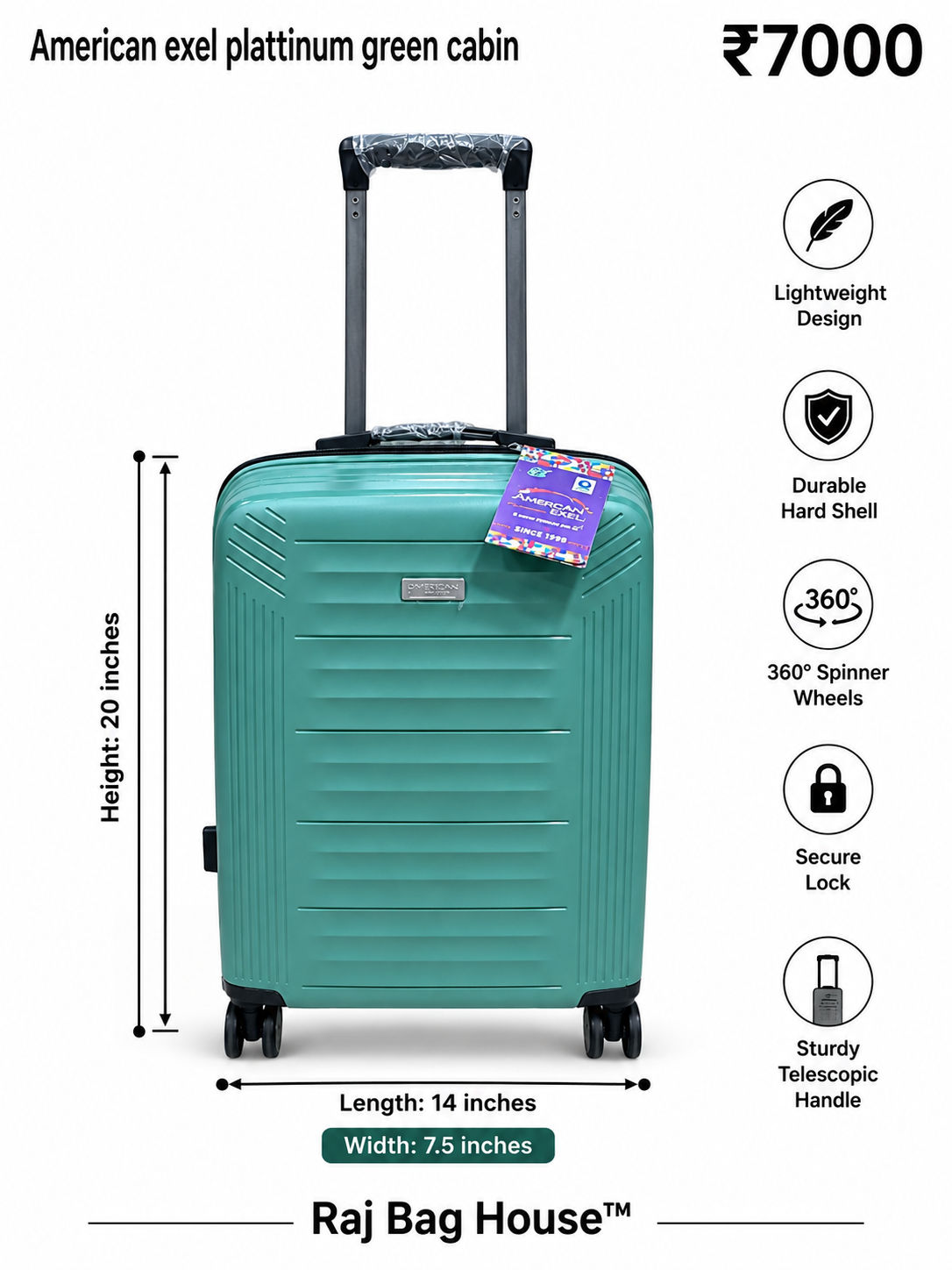 American Exel American Exel Platinum Cabin Trolley Bag – Pista Green 2