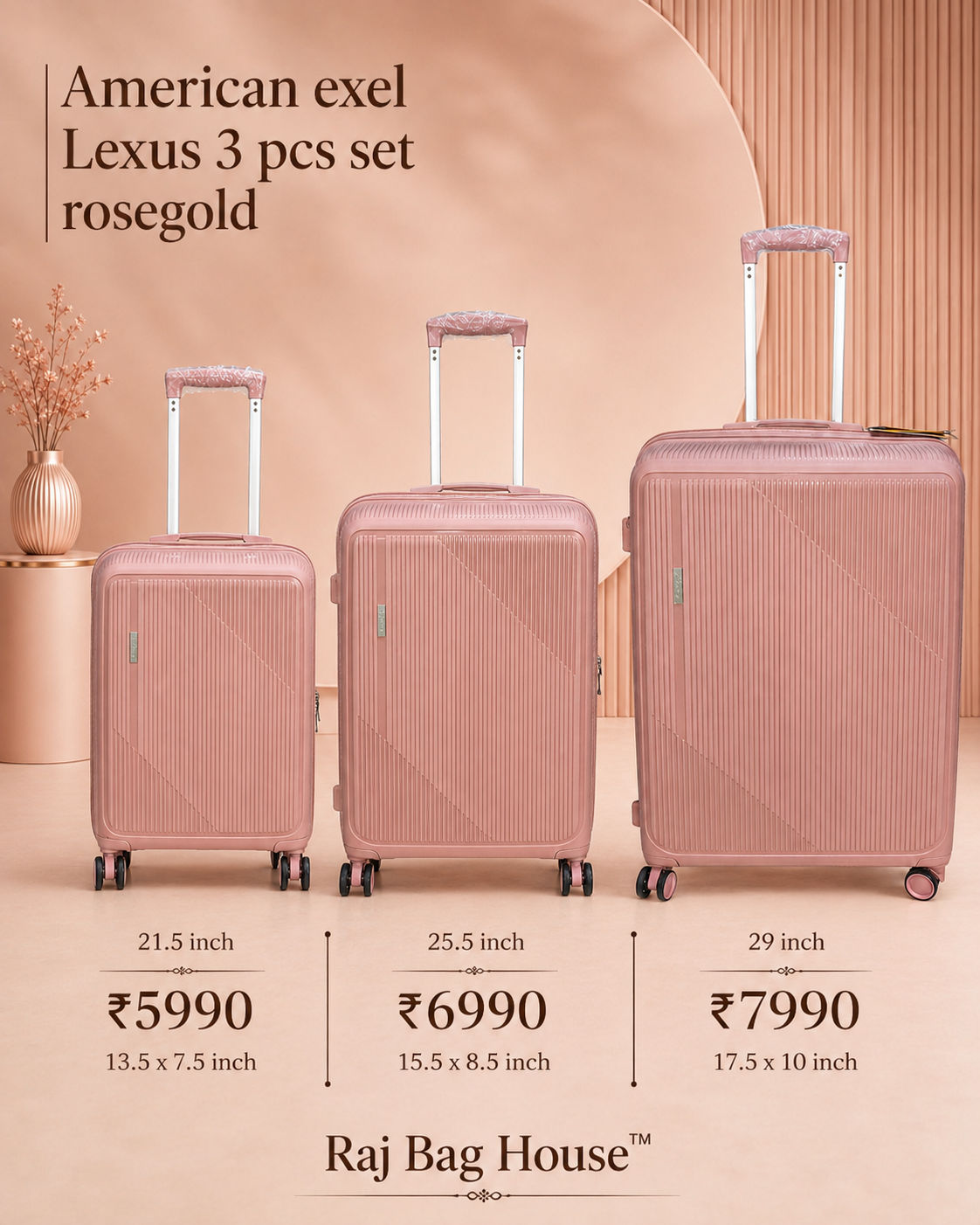 American Exel Lexus Three Piece Set Rosegold Trolley Set – Rose Gold