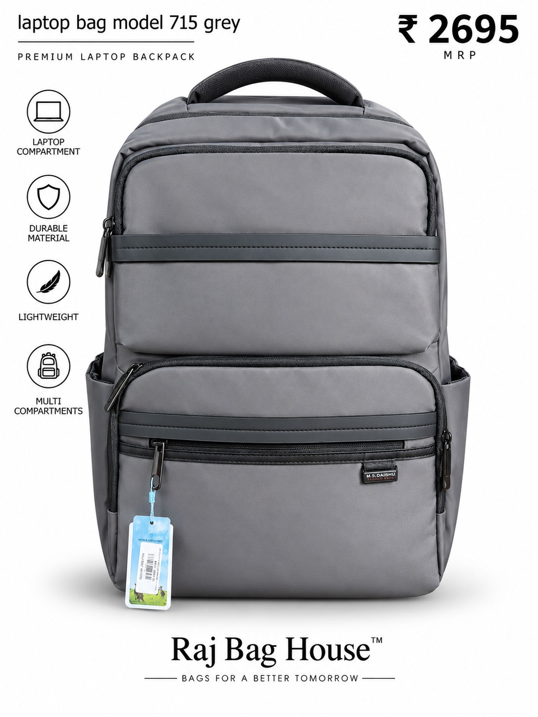 Laptop Backpack Model 715 – Grey