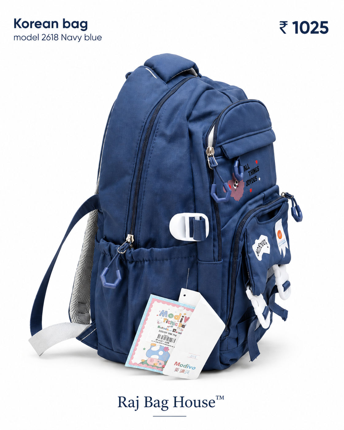 Imported Koreanbag 2618 Large Backpack – Navy Blue 2