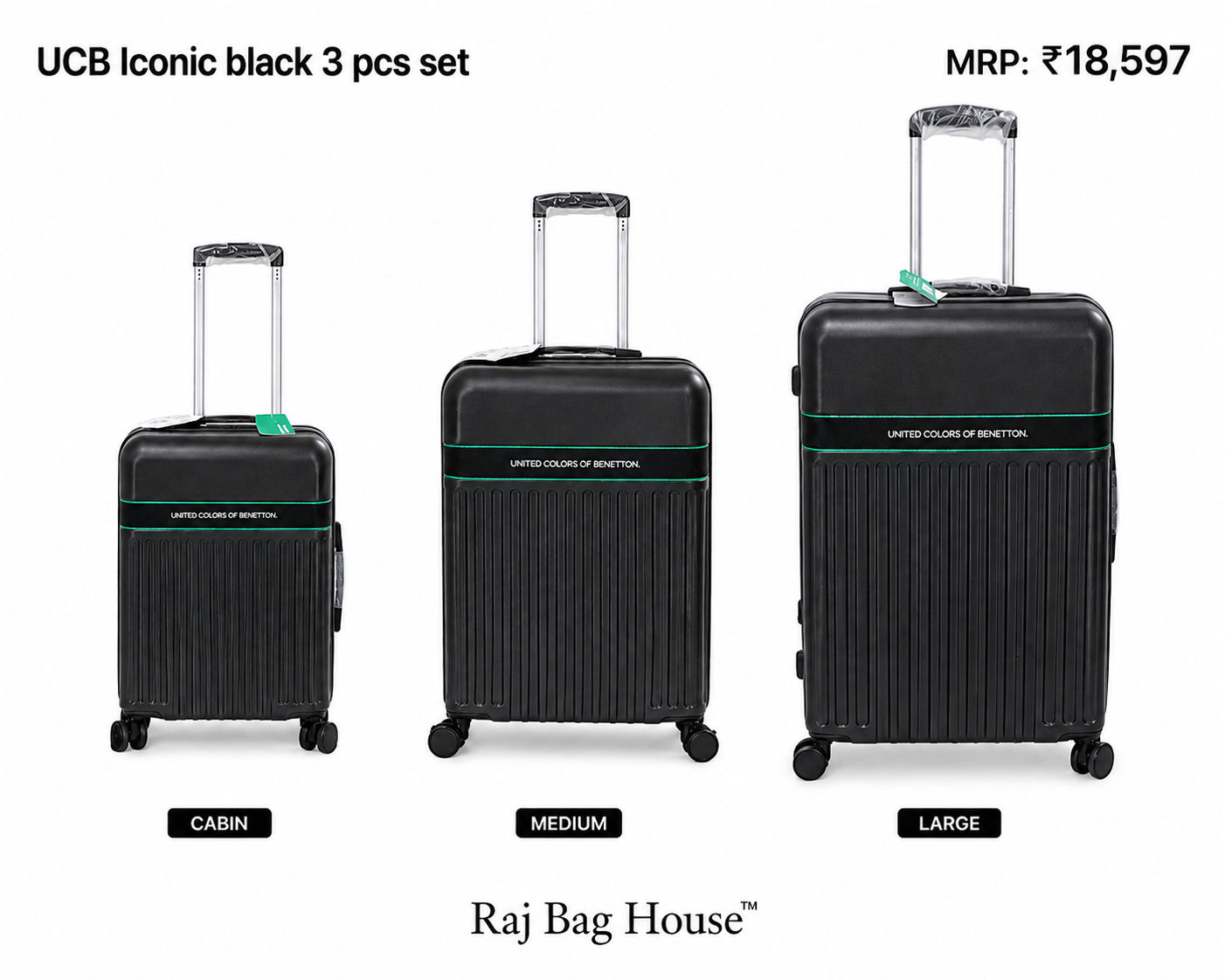 United Colors Of Benetton UCB Iconic Three Piece Set Trolley Set – Black