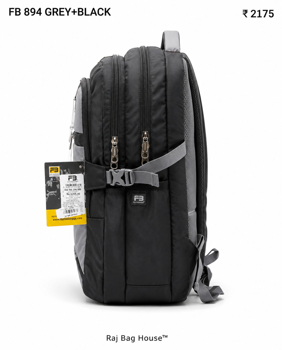FB Fashion 894 Large Backpack – Grey / Black 2