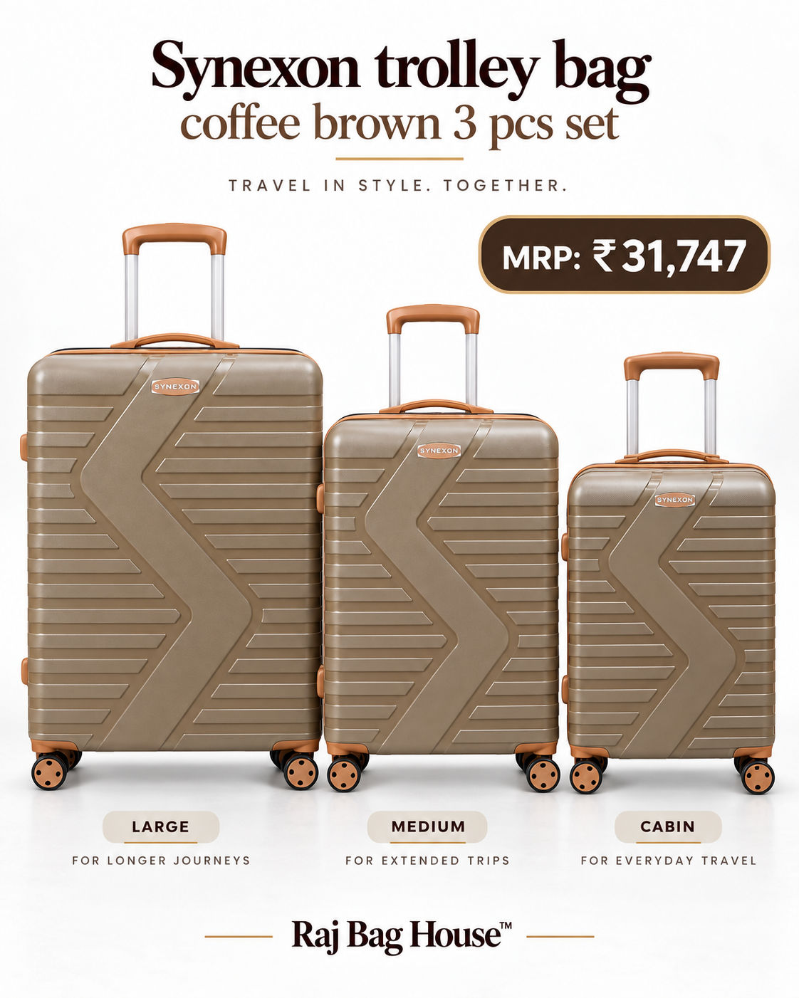Synexon 3 Piece Trolley Set – Coffee Brown