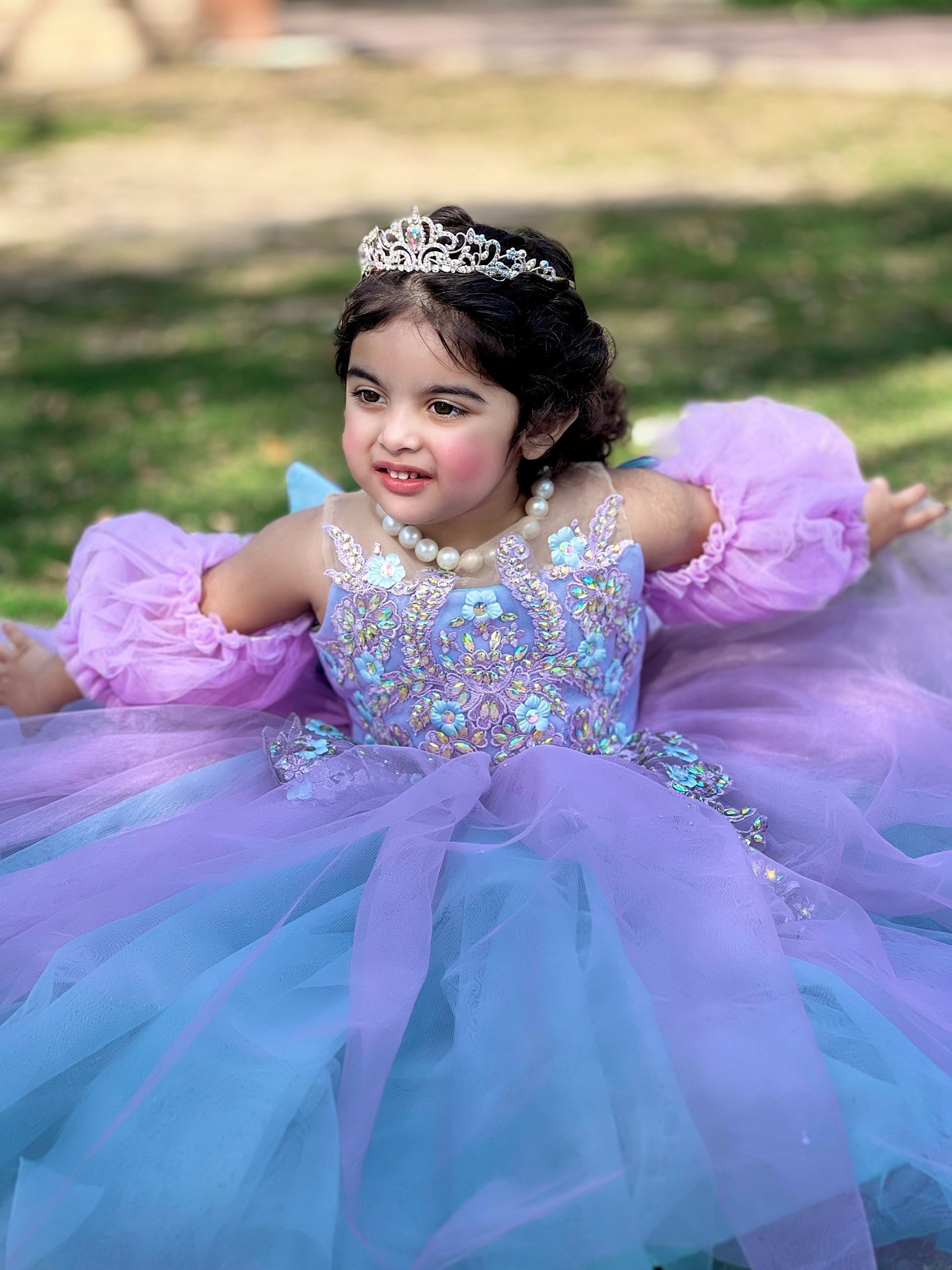 Fluffly Silk Net Gown – handmade girls outfit, silk body with a layered net skirt, made to order in Pakistan