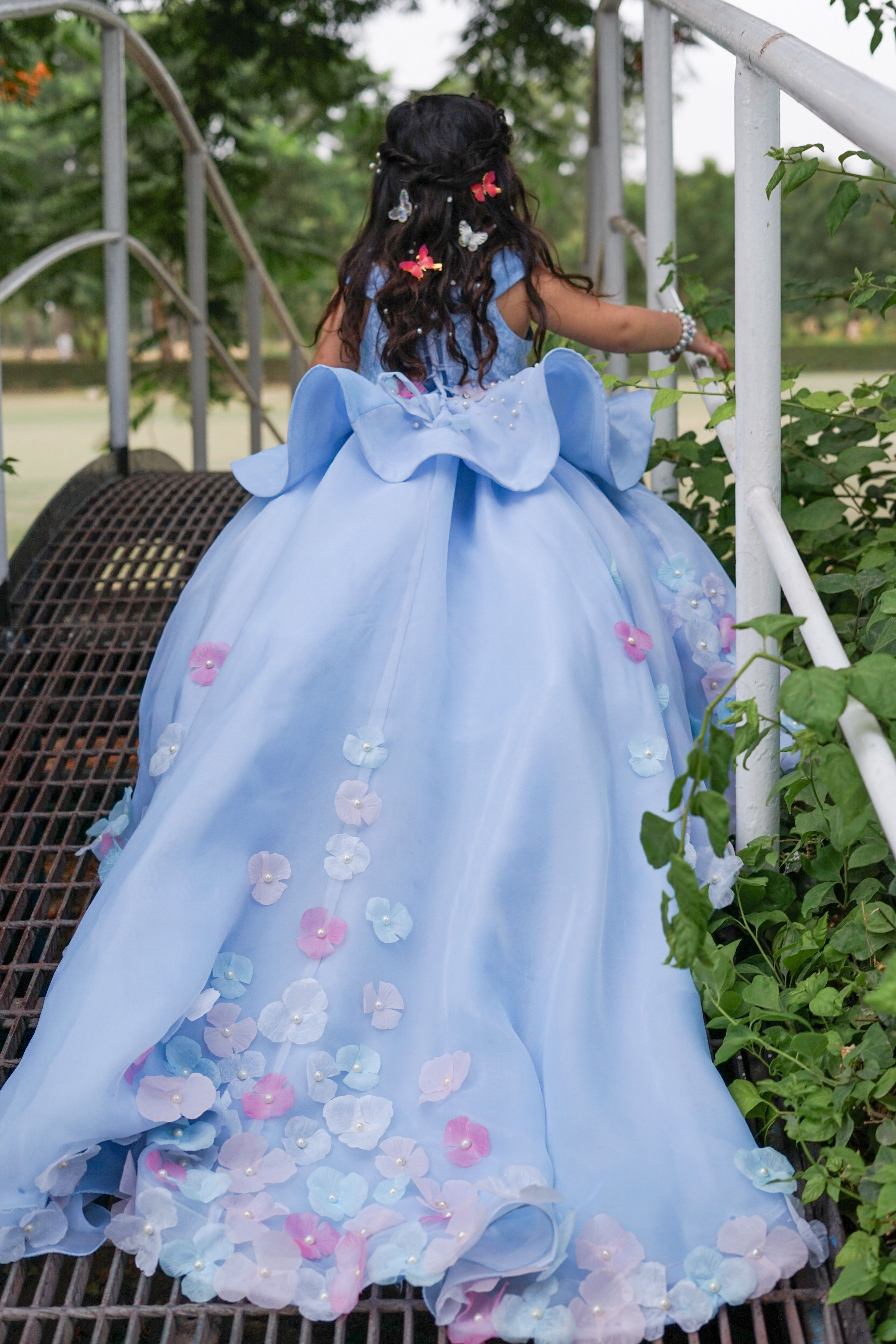 Aizal Blue Dress – handmade girls outfit, made to order in Pakistan