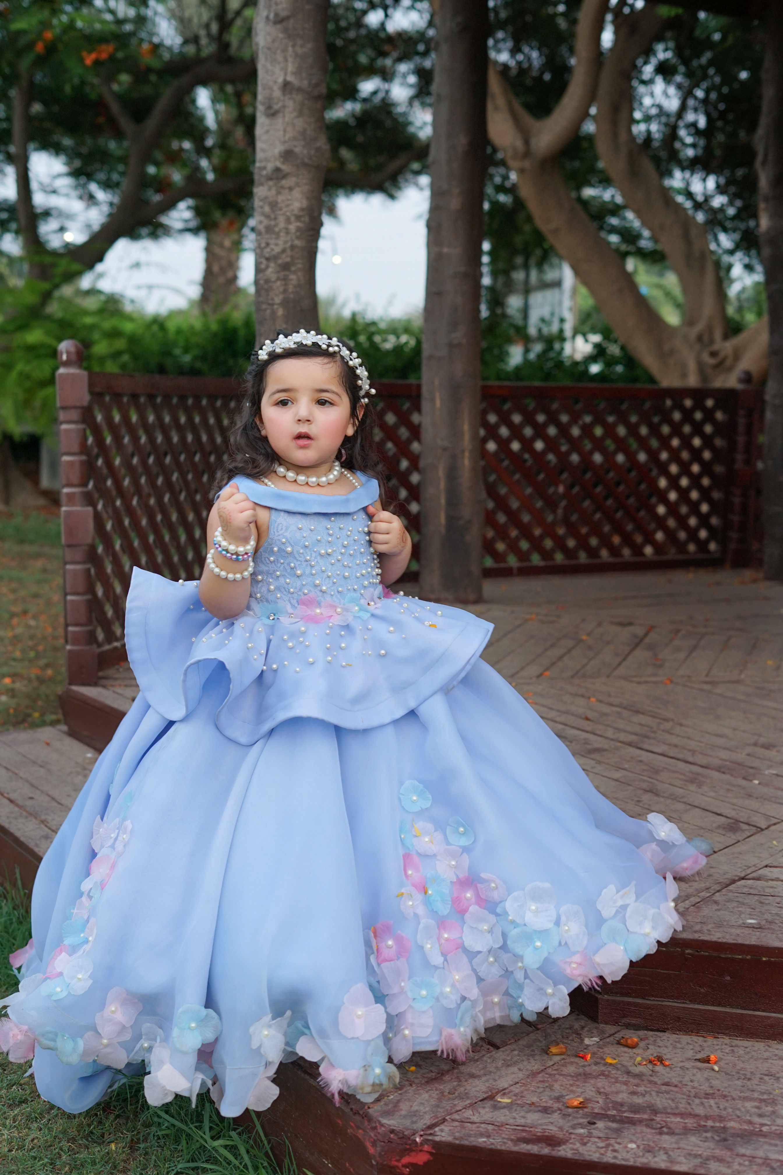 Aizal Blue Dress – handmade girls outfit, made to order in Pakistan