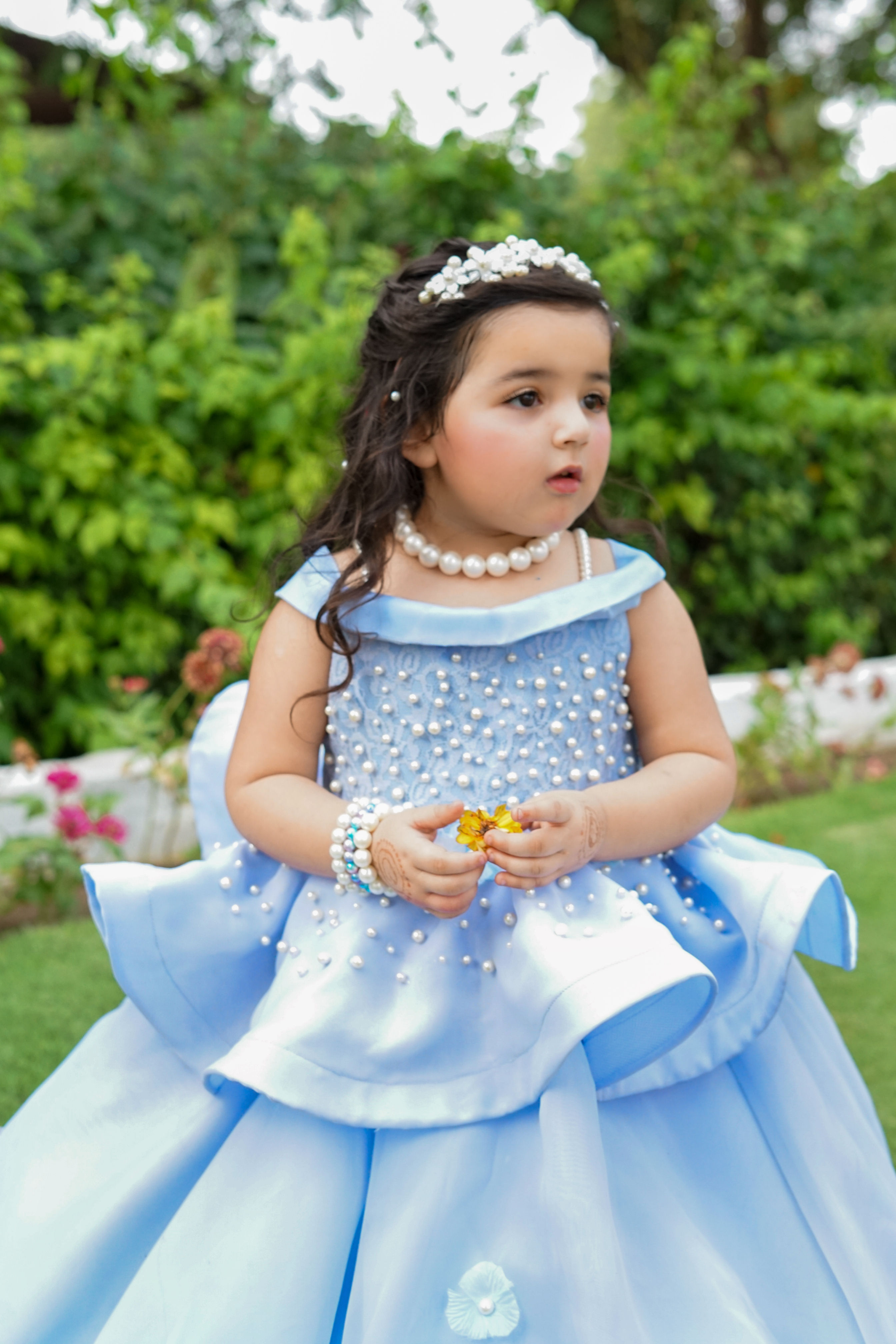 Aizal Blue Dress – handmade girls outfit, made to order in Pakistan