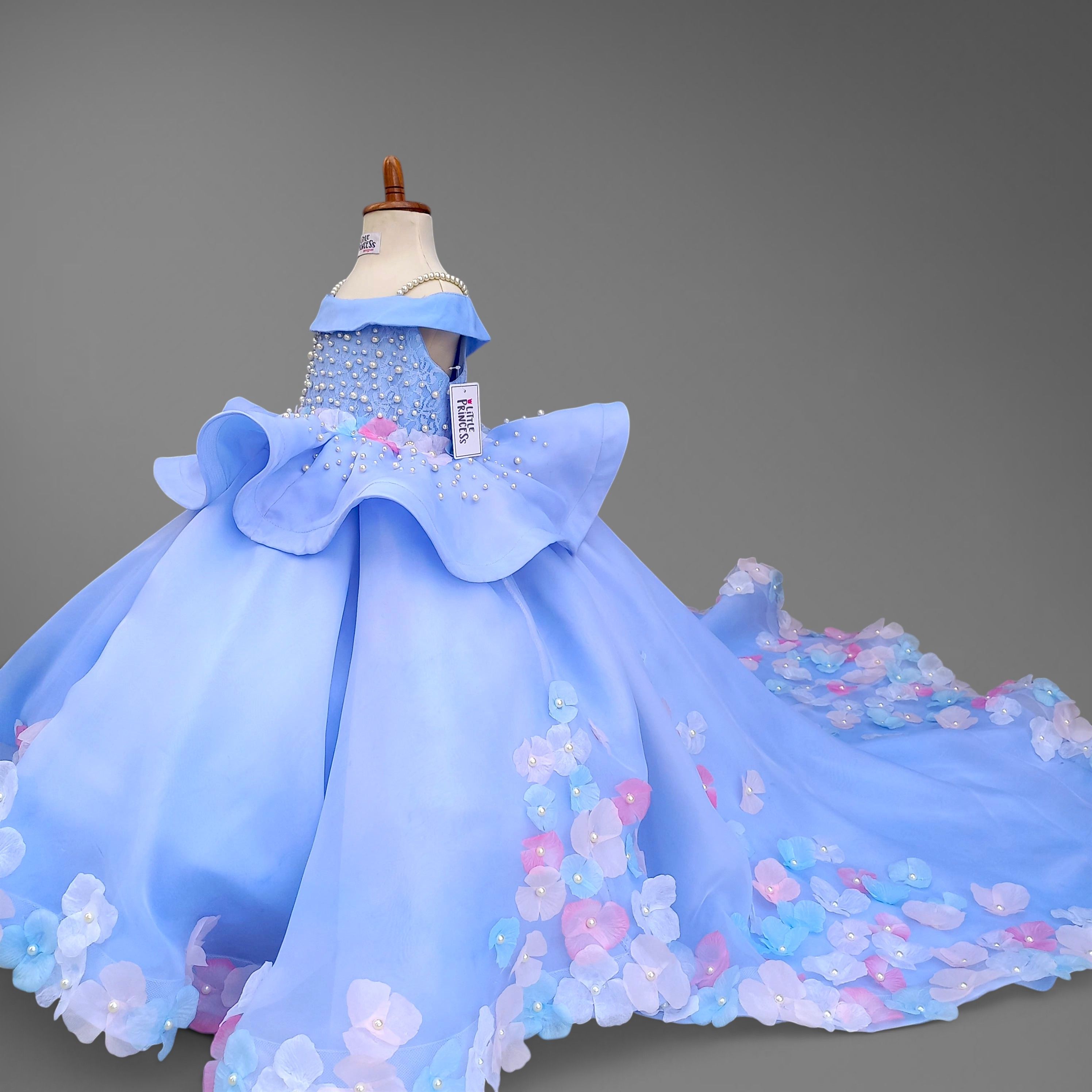 Aizal Blue Dress – handmade girls outfit, made to order in Pakistan