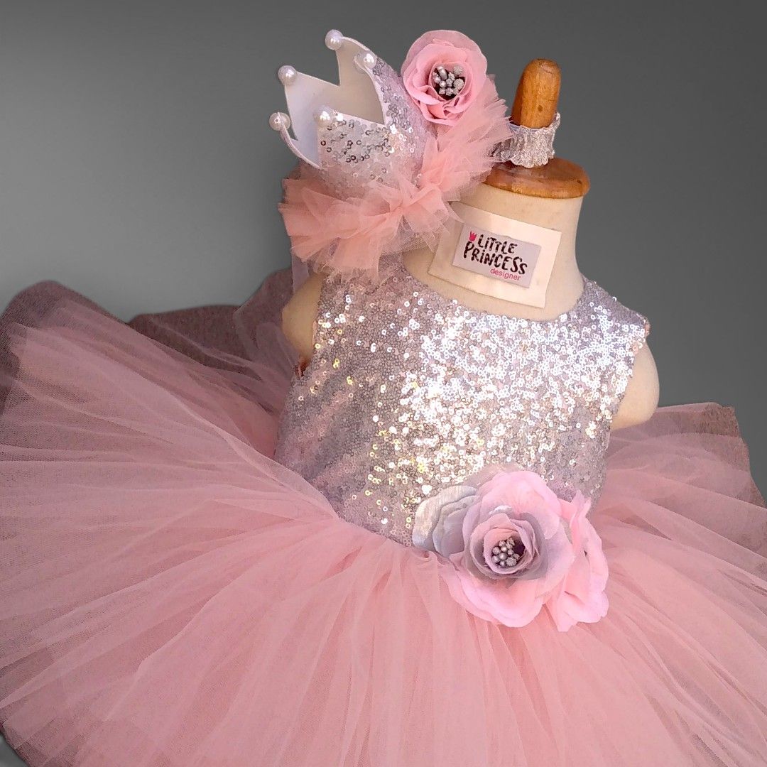 Sequin Peach Tutu Dress – handmade girls outfit, sequin body with a layered net tutu skirt, made to order in Pakistan