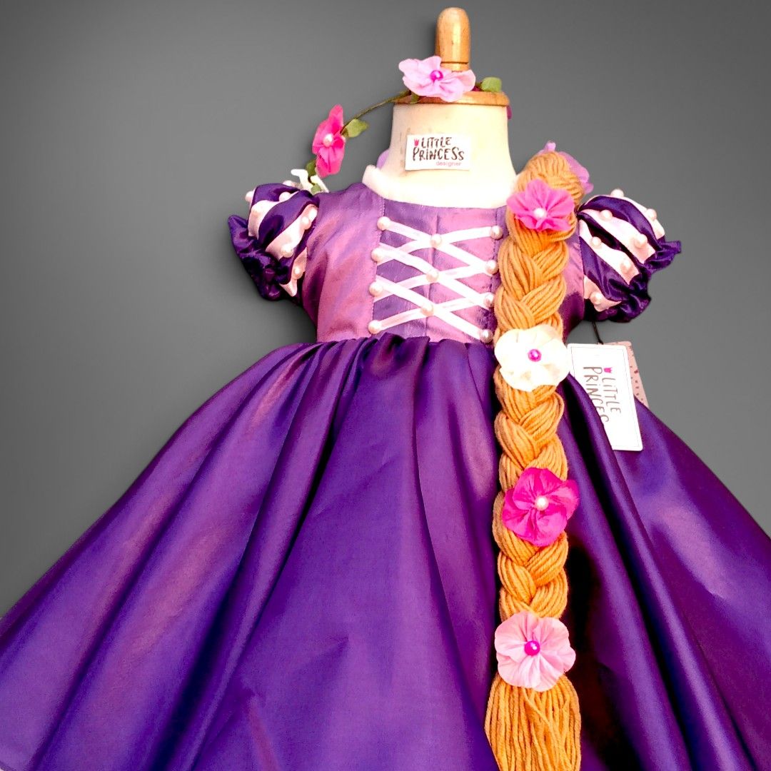 Tangled Rapunzel Costume – handmade girls outfit, silk dress with a lace-up body and full skirt, made to order in Pakistan