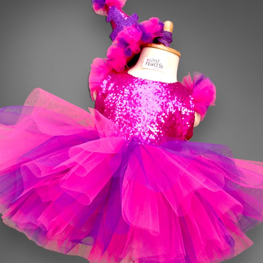 Cotton Candy Tutu Dress – handmade girls outfit, sequin upper body with a layered net tutu skirt, made to order in Pakistan