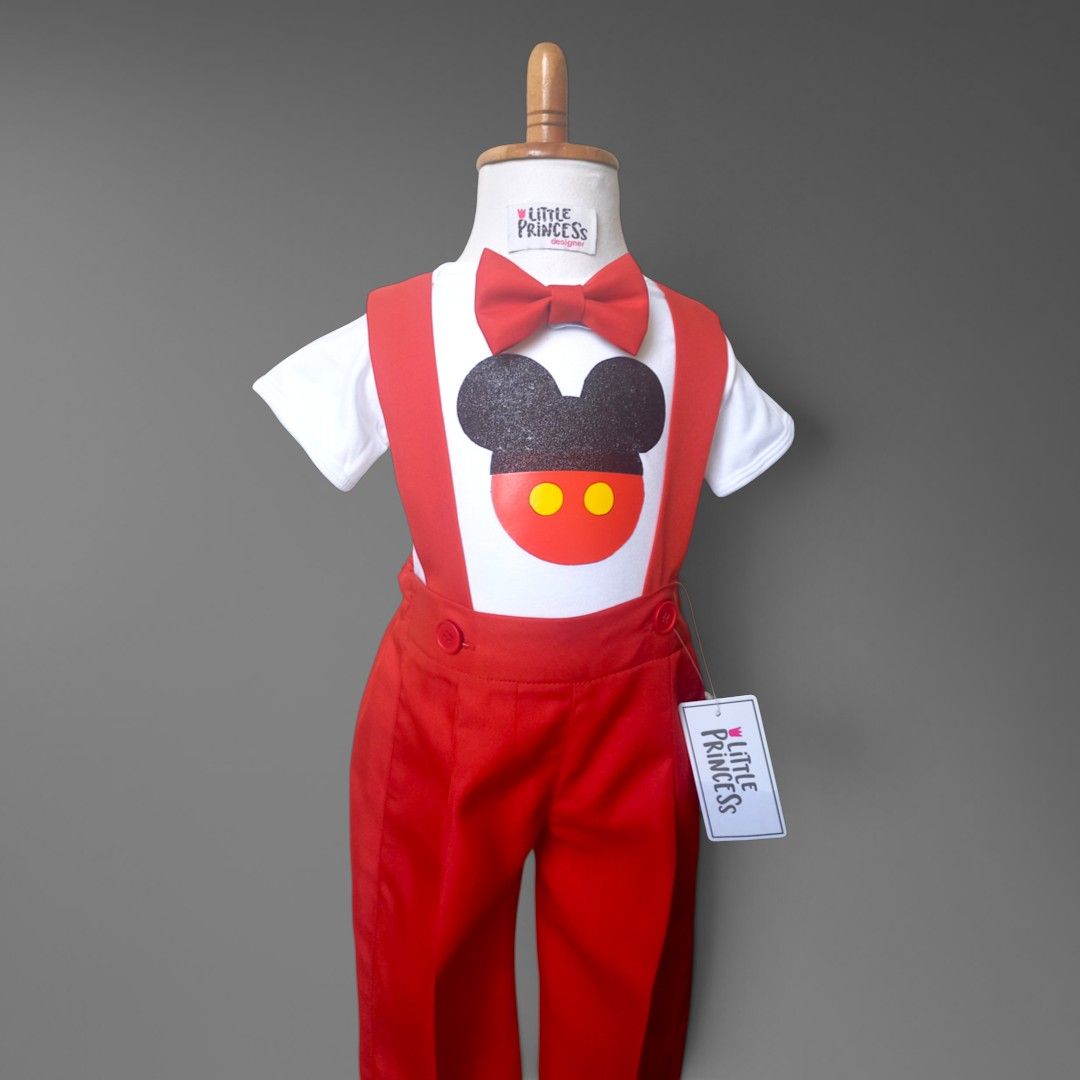 Mickey Mouse Outfit Boys – handmade boys outfit, cotton shirt with silk suspender pants, made to order in Pakistan
