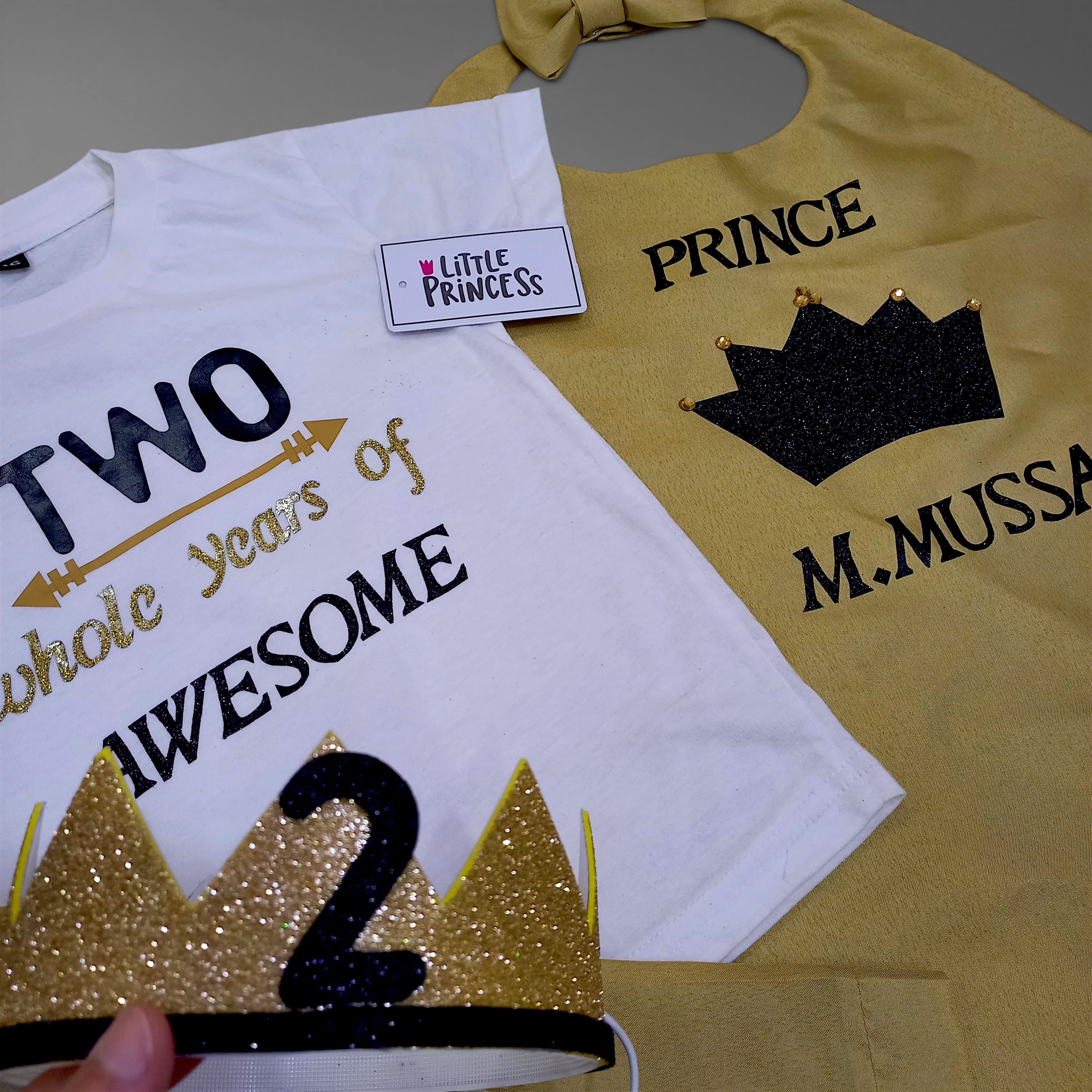 Golden Prince Dress (3 Pieces) – handmade boys outfit, cotton shirt with a silk cape, made to order in Pakistan