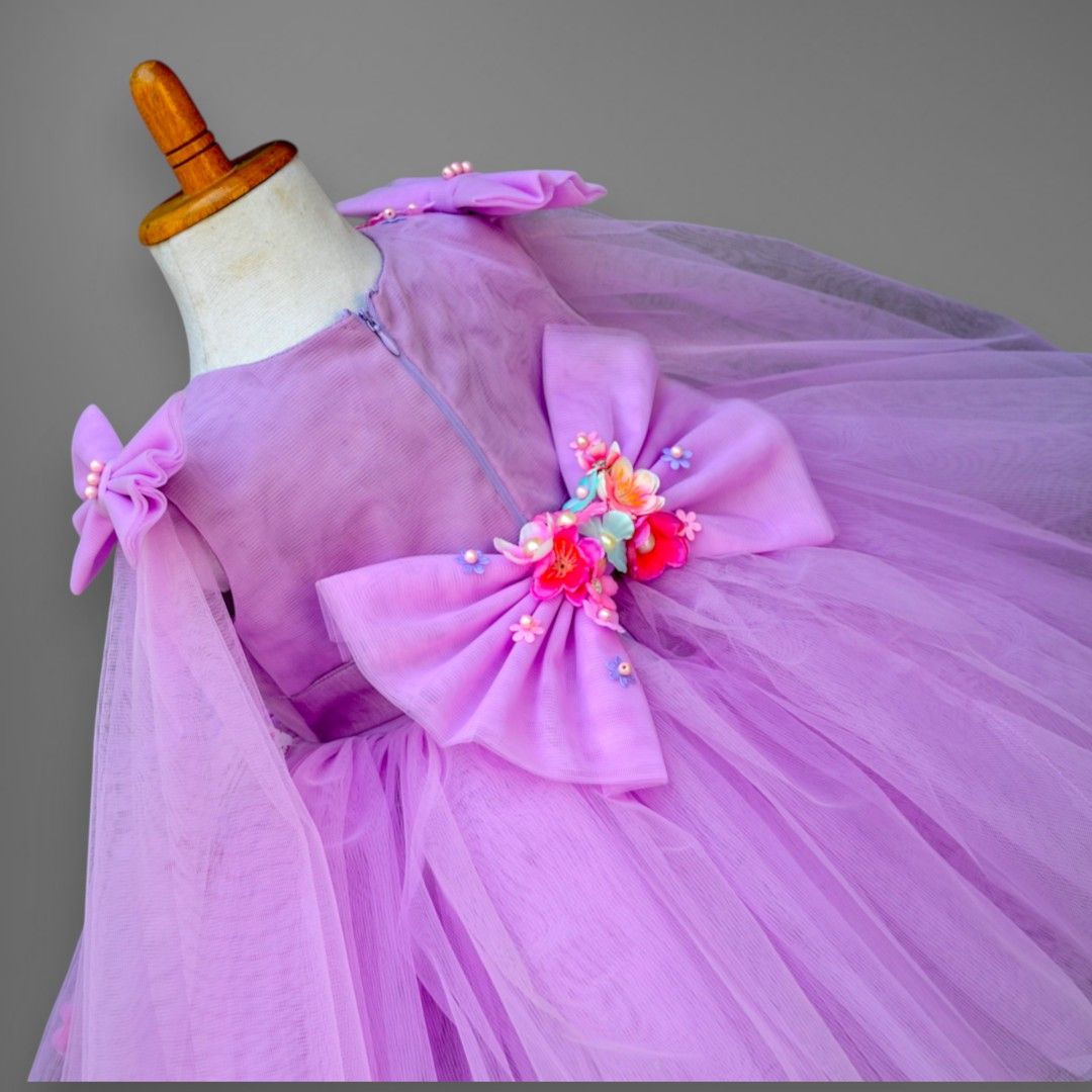Flared Purple Frock – handmade girls outfit, layered net with a flared skirt, made to order in Pakistan
