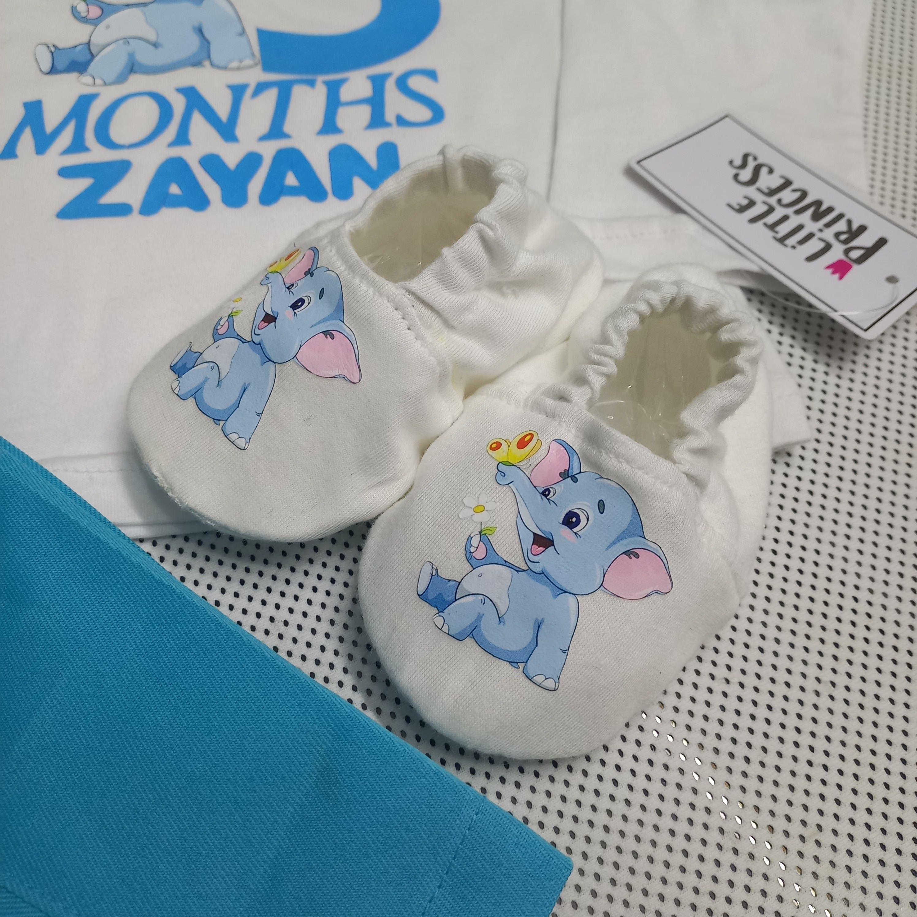 Elephant Baby Set – handmade baby outfit, cotton set with silk pants included, made to order in Pakistan