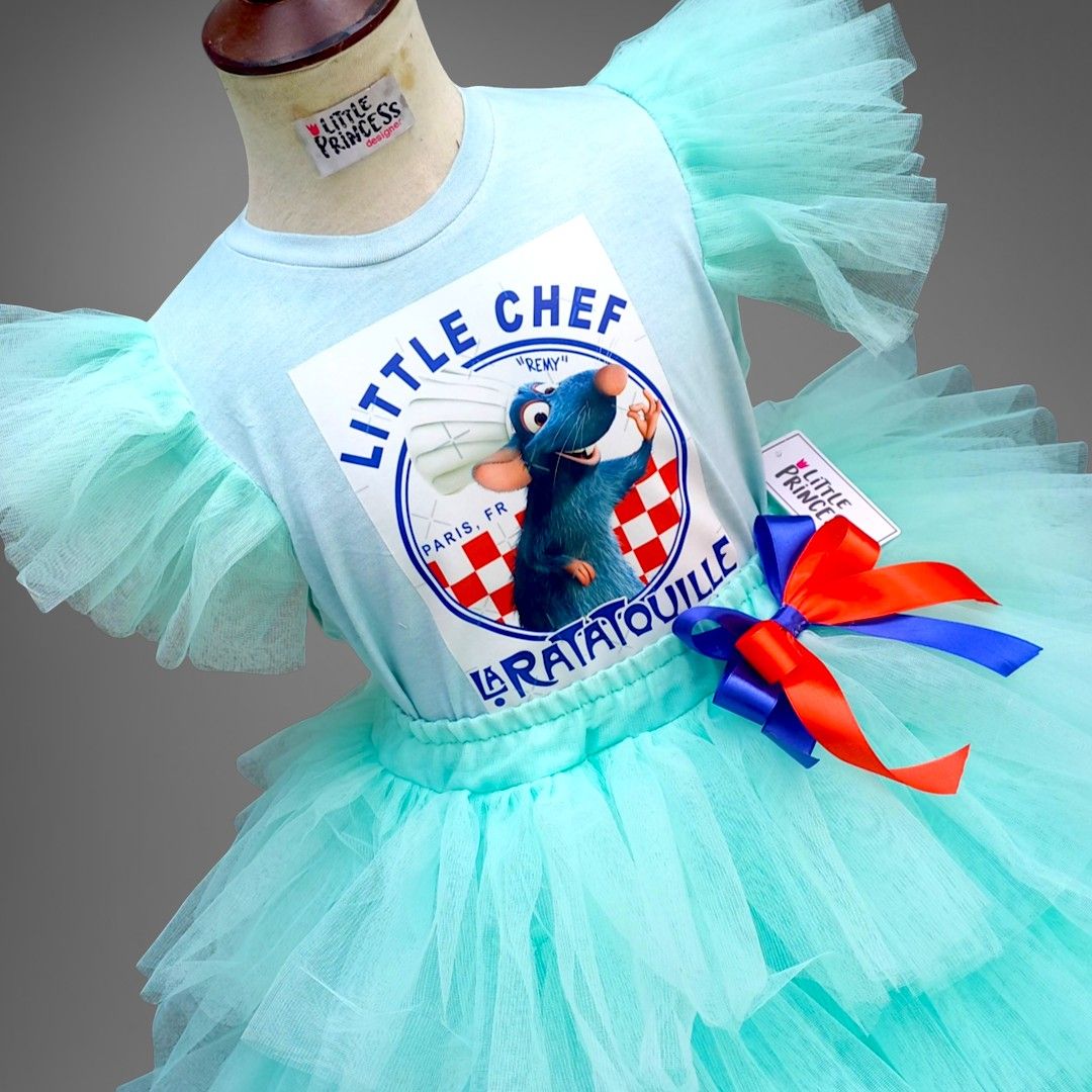 Ratatouille Skirt and Shirt – handmade girls outfit, cotton shirt with a ruffled net skirt, made to order in Pakistan