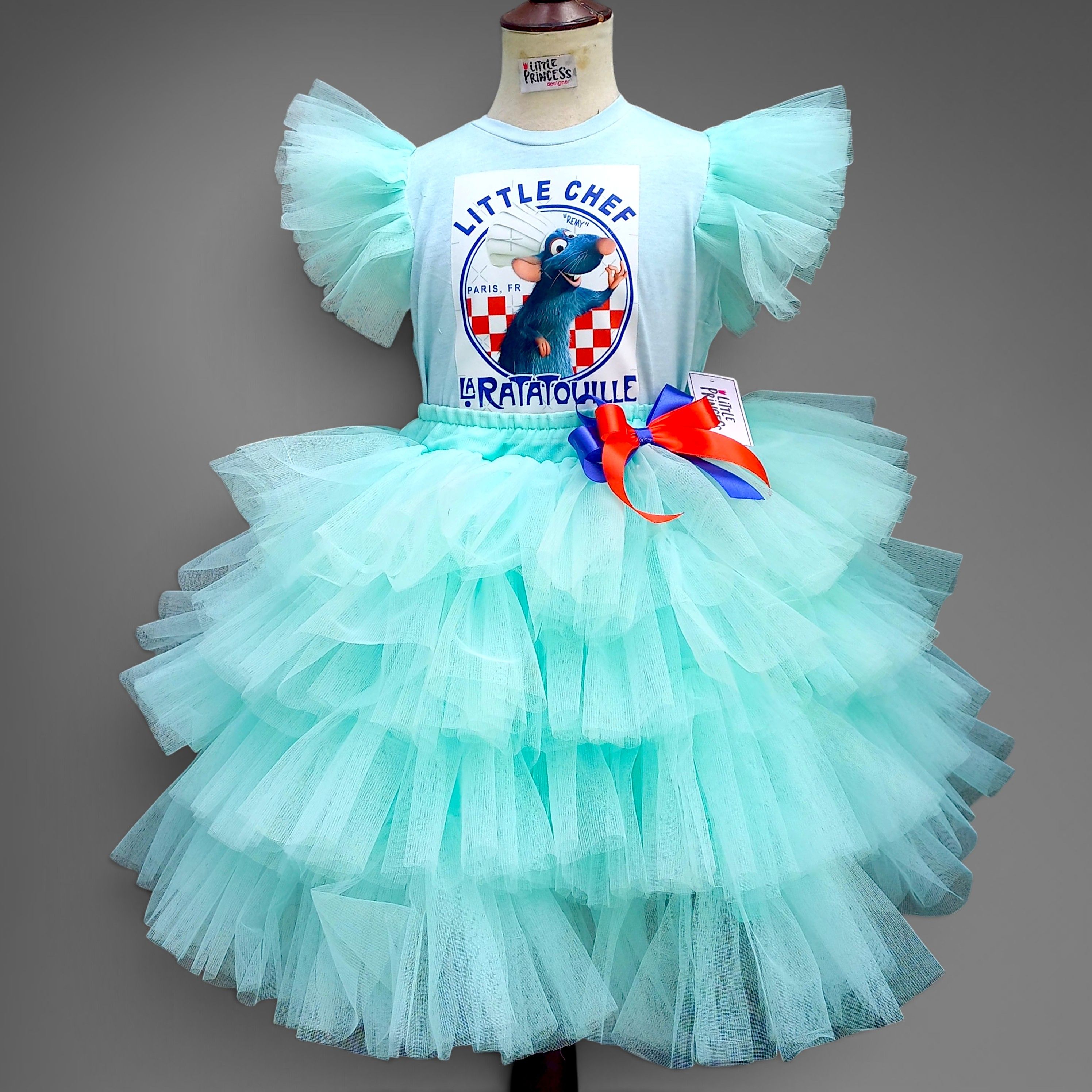 Ratatouille Skirt and Shirt – handmade girls outfit, cotton shirt with a ruffled net skirt, made to order in Pakistan
