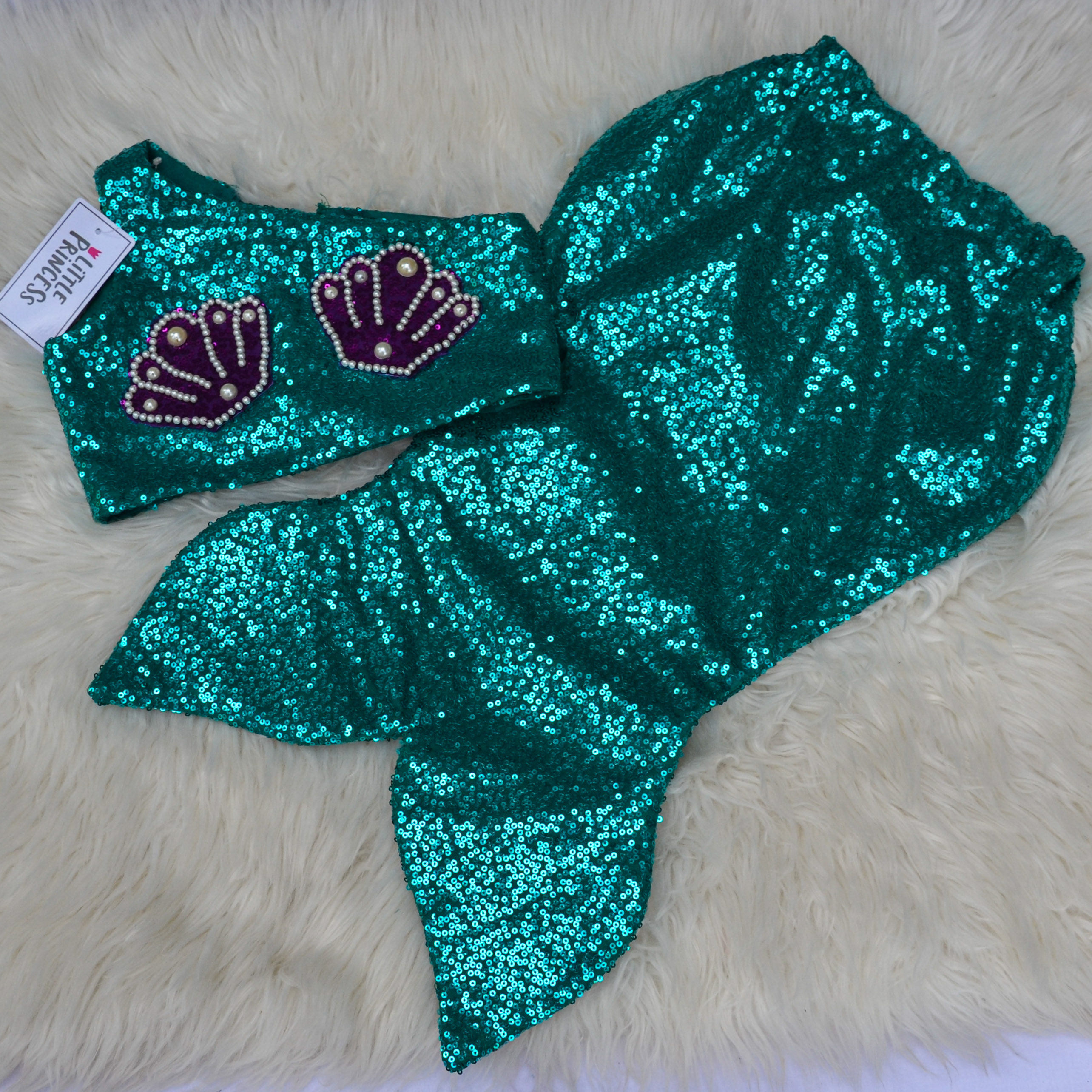 Mermaid Sequin Costume – handmade girls outfit, sequin fabric throughout, with a fitted mermaid tail, made to order in Pakistan