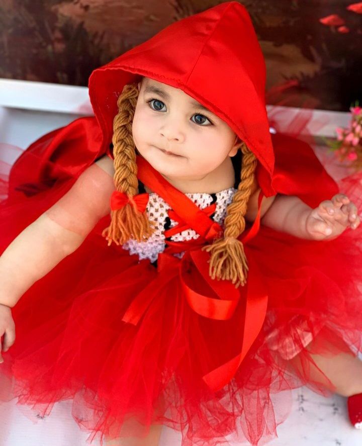 Little Red Riding Hood – handmade girls outfit, crochet body with a red net tutu skirt, made to order in Pakistan