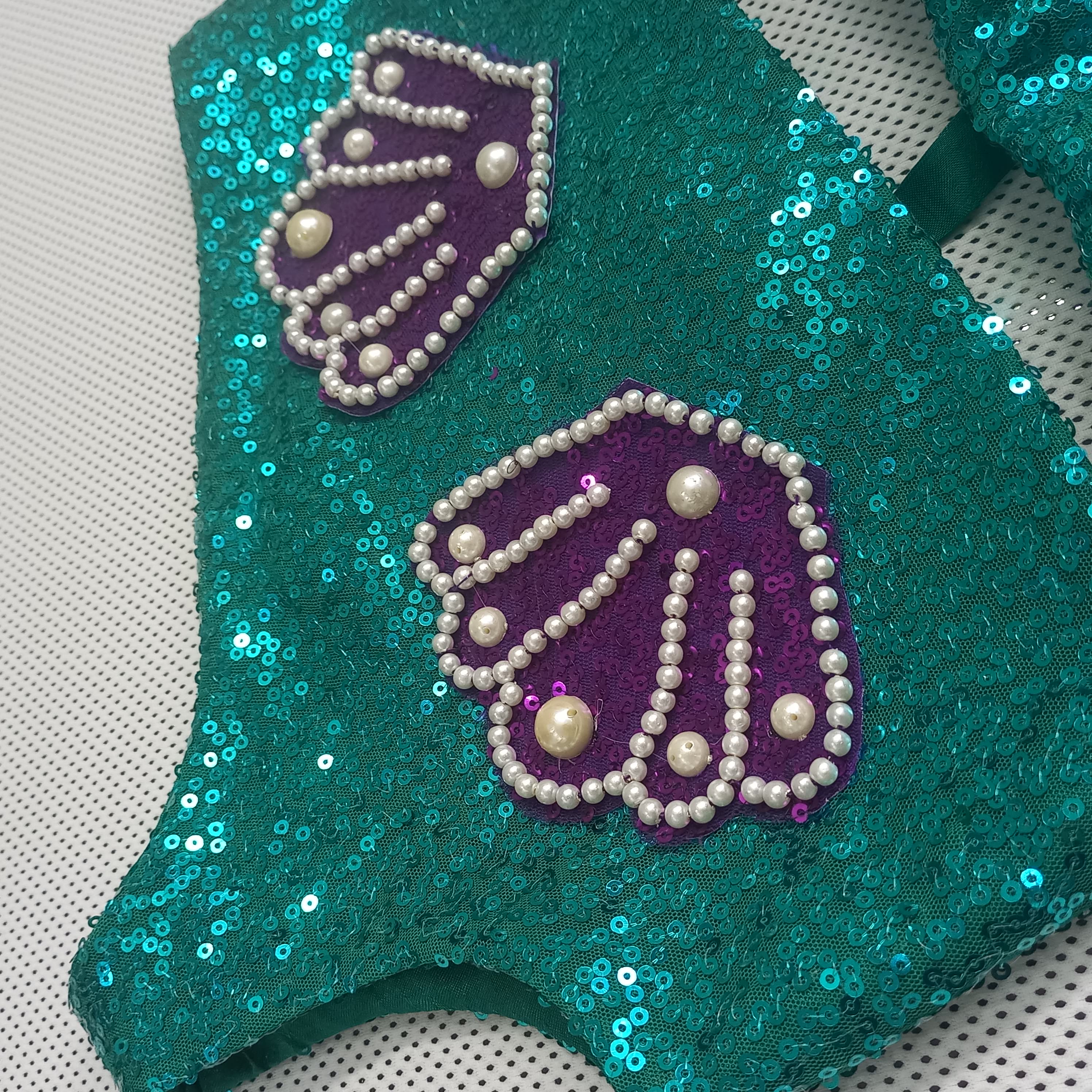 Mermaid Sequin Costume – handmade girls outfit, sequin fabric throughout, with a fitted mermaid tail, made to order in Pakistan