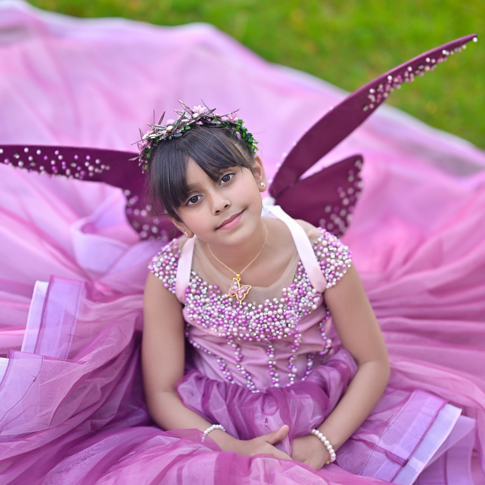 Lavender Fairytale Ballgown – handmade girls outfit, silk upper body and layered net tiered skirt, made to order in Pakistan