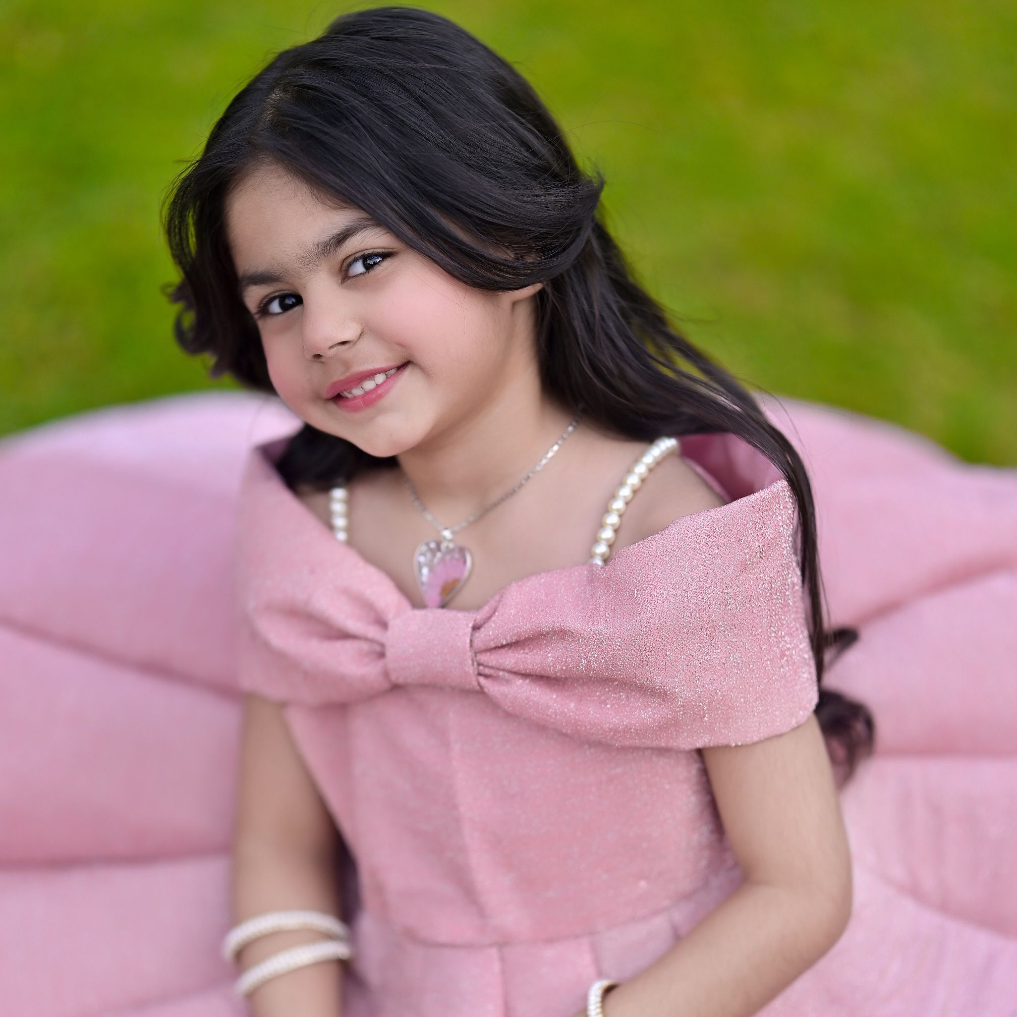 Ruffled Moonlight Dress – handmade girls outfit, moonlight fabric with a pleated structure, made to order in Pakistan