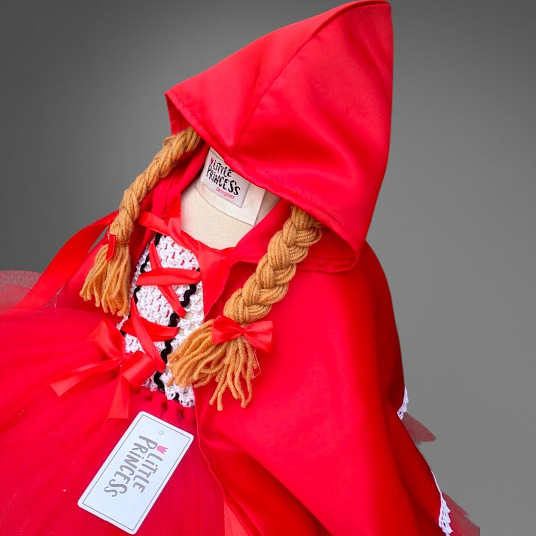 Little Red Riding Hood – handmade girls outfit, crochet body with a red net tutu skirt, made to order in Pakistan