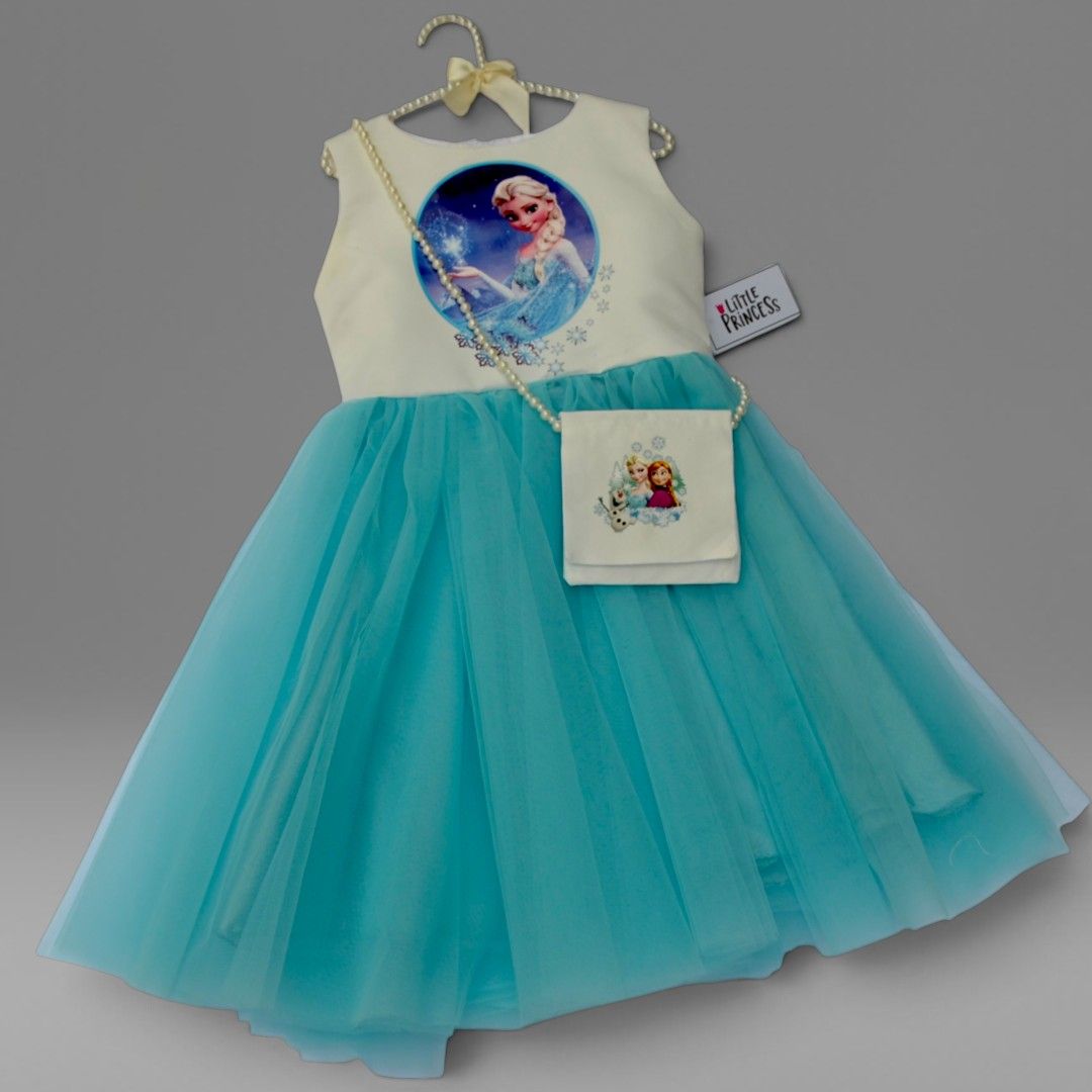 Frozen Half Frock – handmade girls outfit, white silk upper body, net skirt lined with silk underneath, made to order in Pakistan