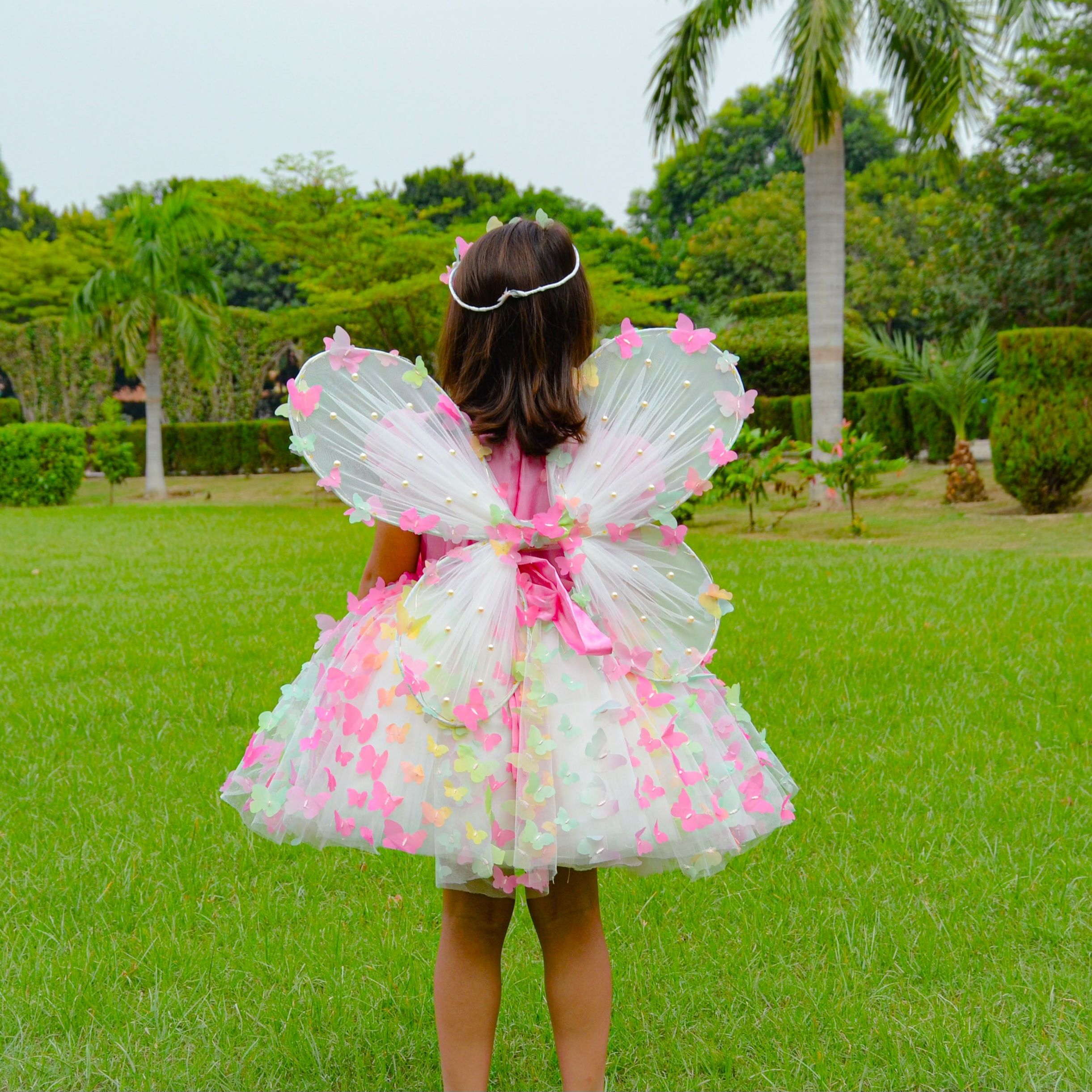 Butterfly Fairy Dress – handmade girls outfit, silk body with a net skirt, made to order in Pakistan