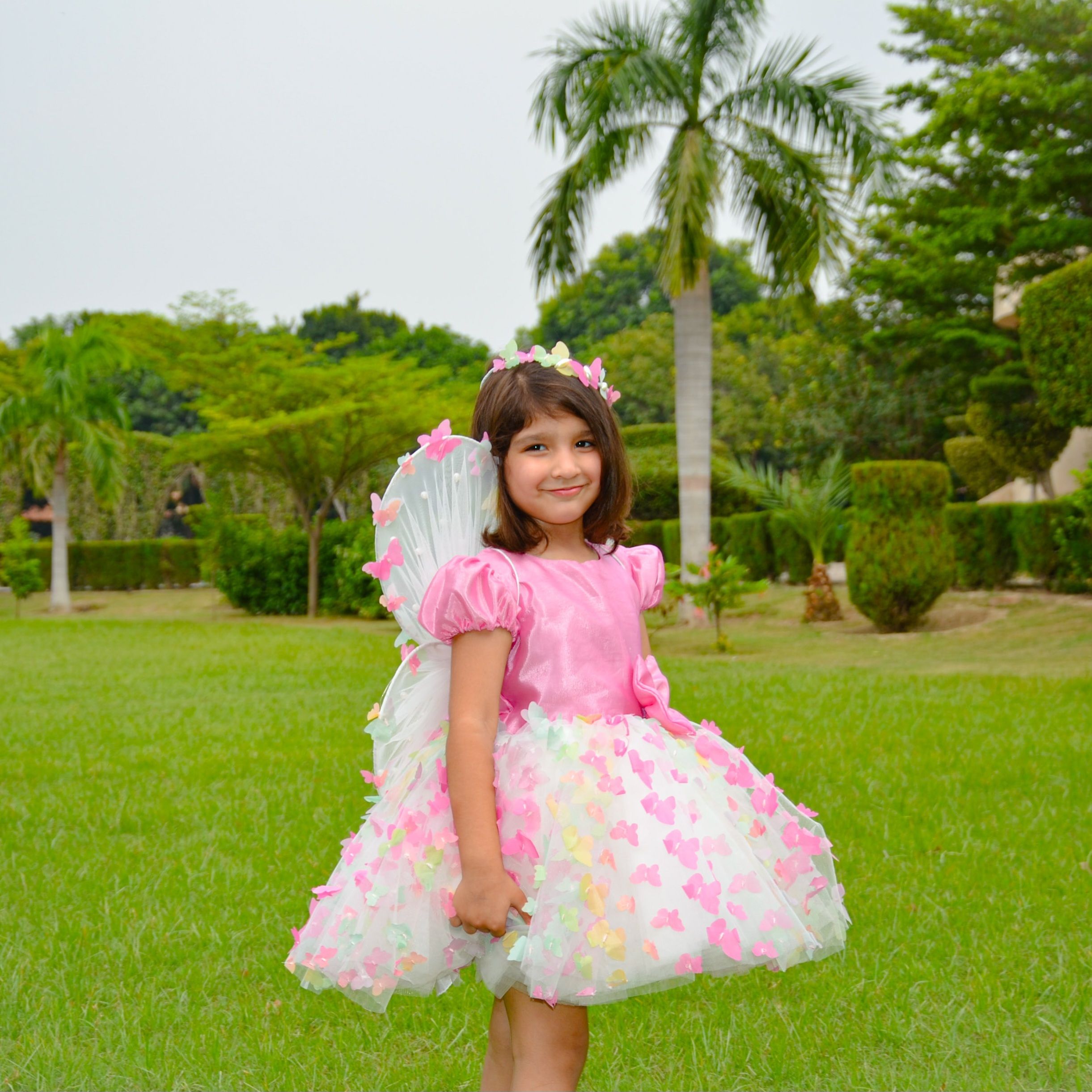 Butterfly Fairy Dress – handmade girls outfit, silk body with a net skirt, made to order in Pakistan