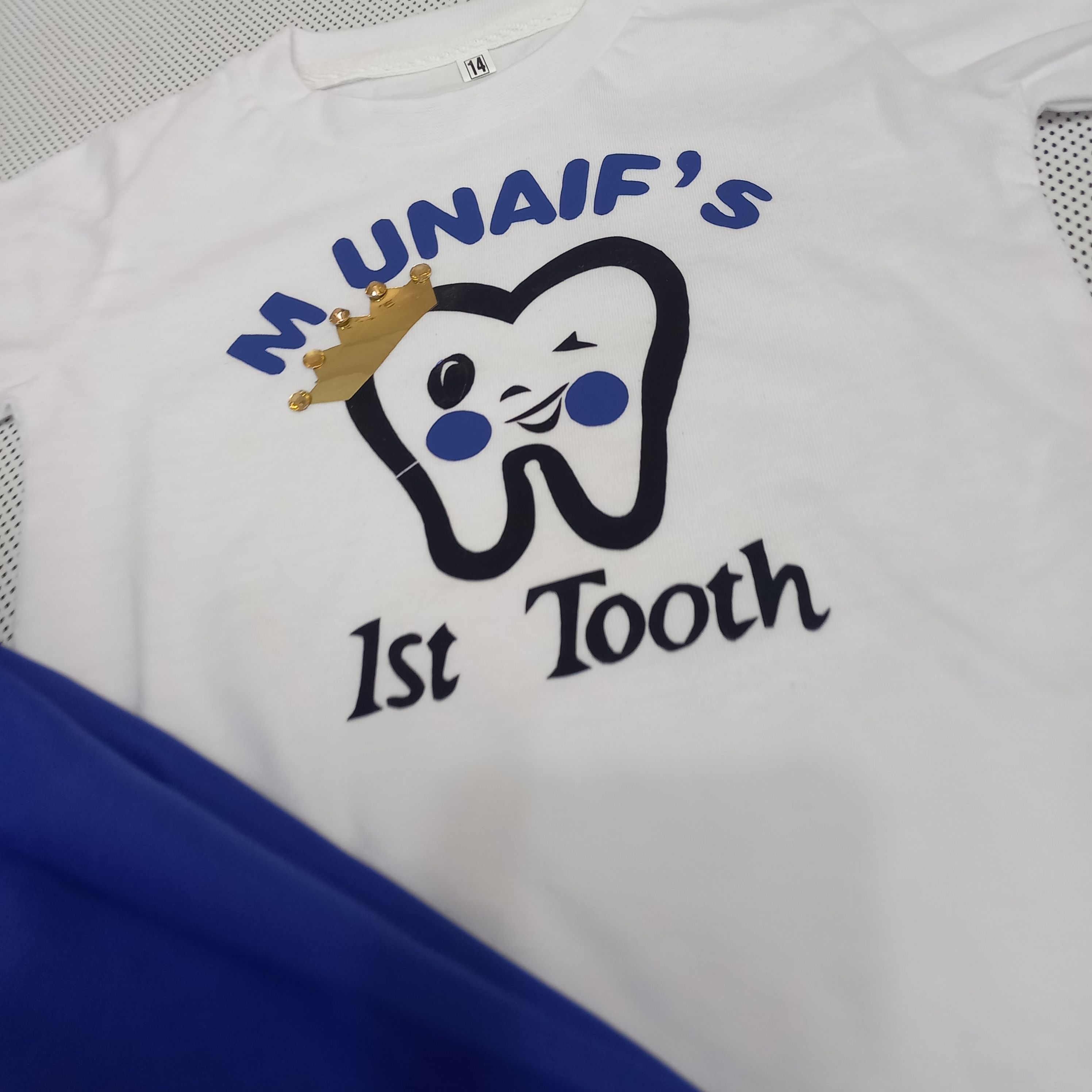 First Tooth Outfit (Navy Blue) – handmade boys outfit, cotton shirt with silk pants, made to order in Pakistan