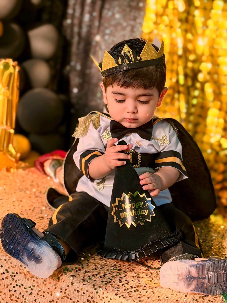 Black Prince Dress (5 Piece) – handmade boys outfit, uniform shirt with silk trousers and cape, made to order in Pakistan