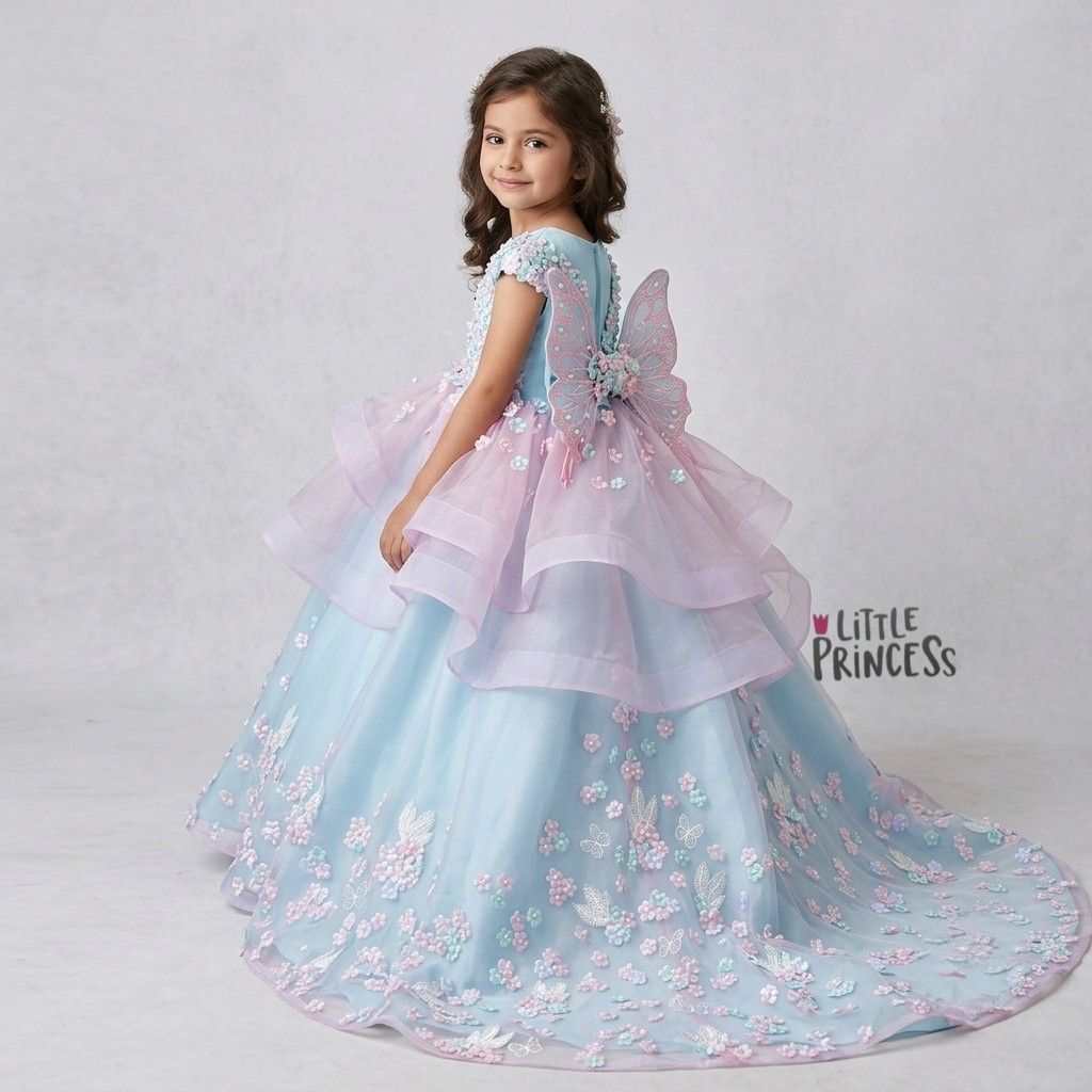 Pastel Silk and Organza Gown – handmade girls outfit, organza and silk gown with a beaded body, made to order in Pakistan