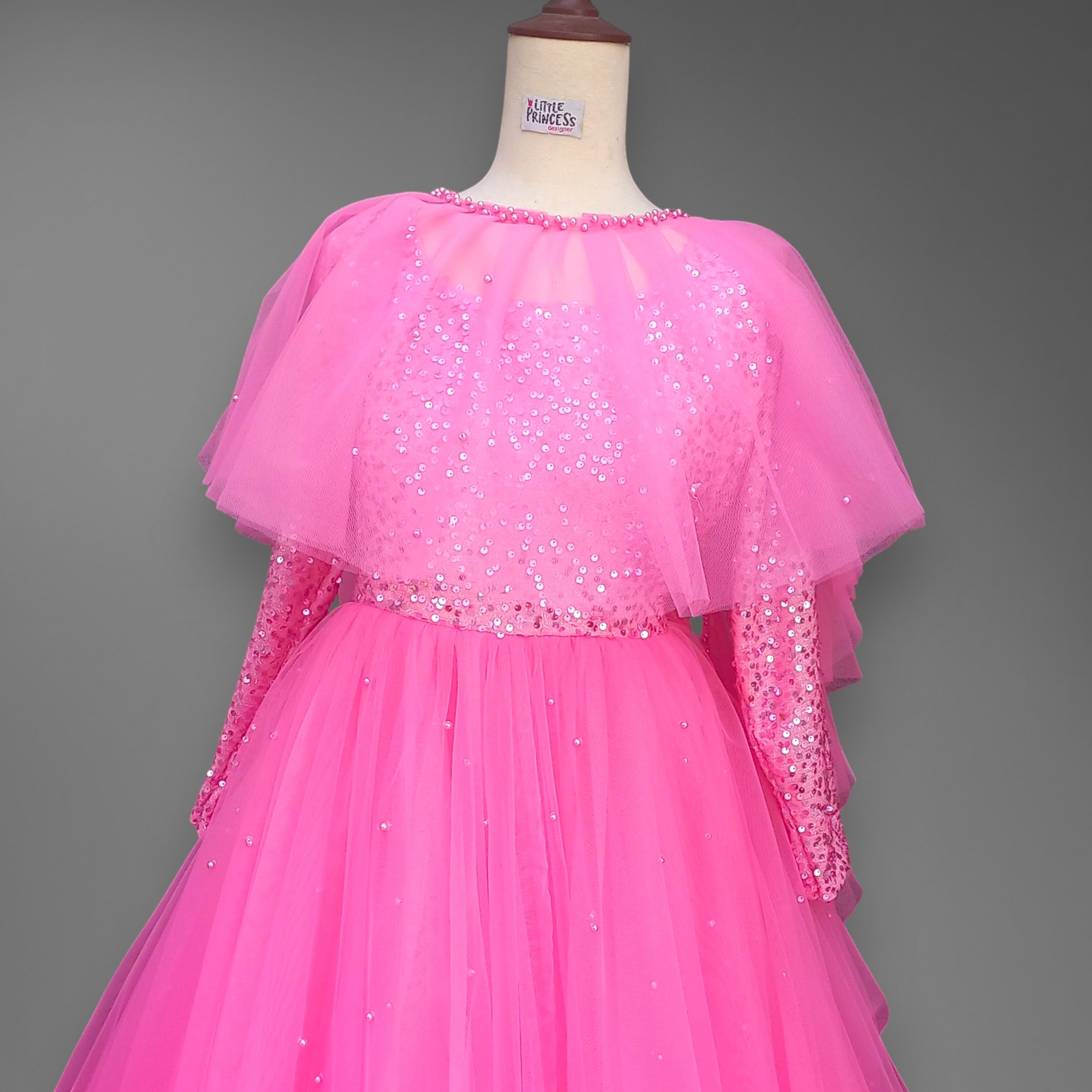 Mommy Ball Gown – handmade girls outfit, sequin body with a flowing net skirt, made to order in Pakistan