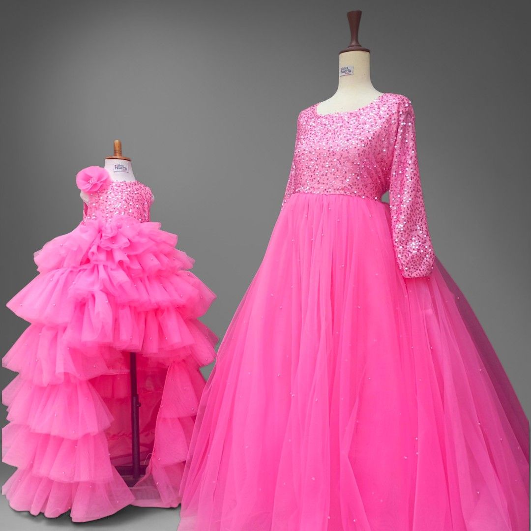 Baby and Mommy Gown Set – handmade girls outfit, sequin body with a flowing net skirt, made to order in Pakistan
