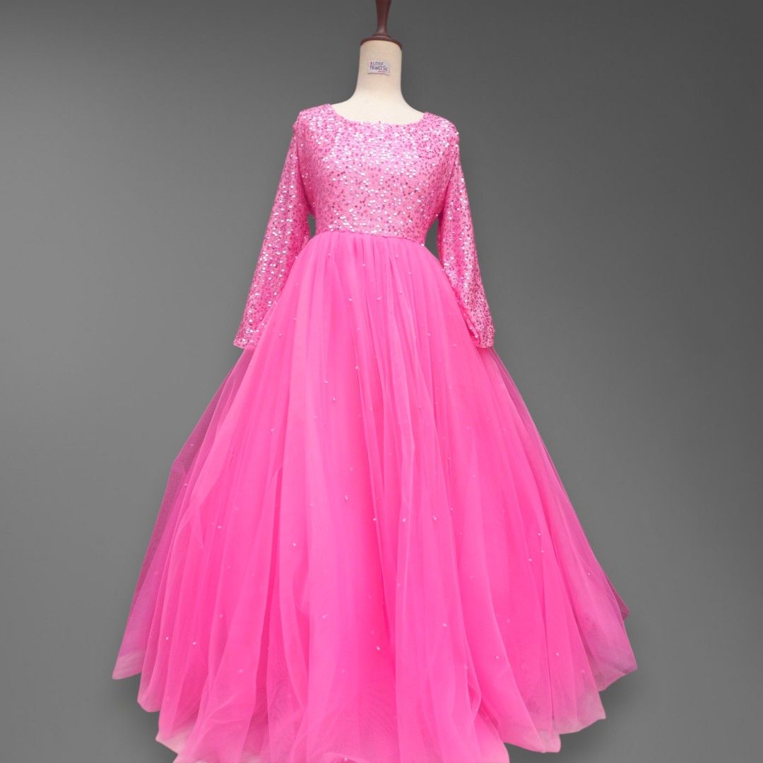 Mommy Ball Gown – handmade girls outfit, sequin body with a flowing net skirt, made to order in Pakistan