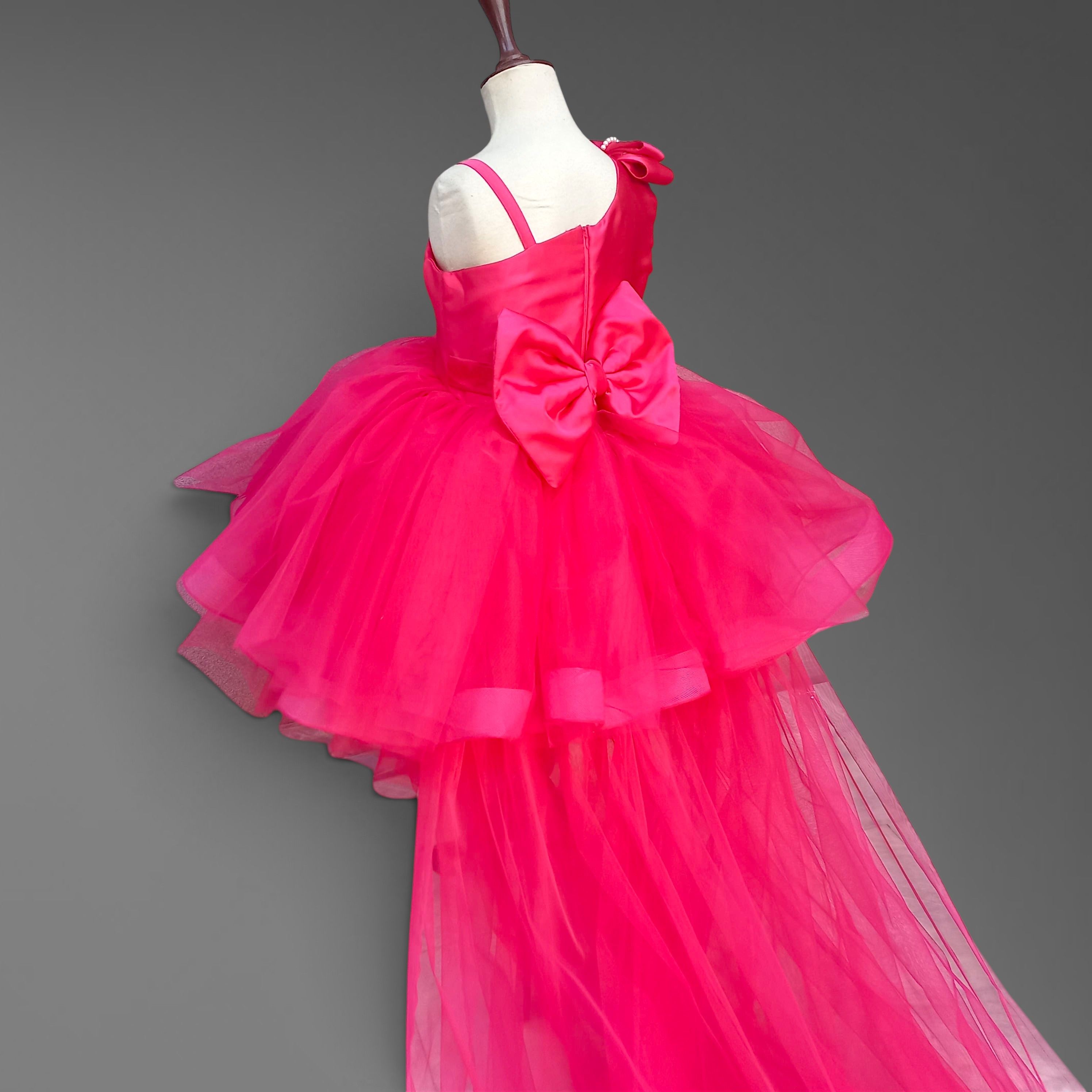 Barbie High Low Dress – handmade girls outfit, layered net in a high-low cut, made to order in Pakistan
