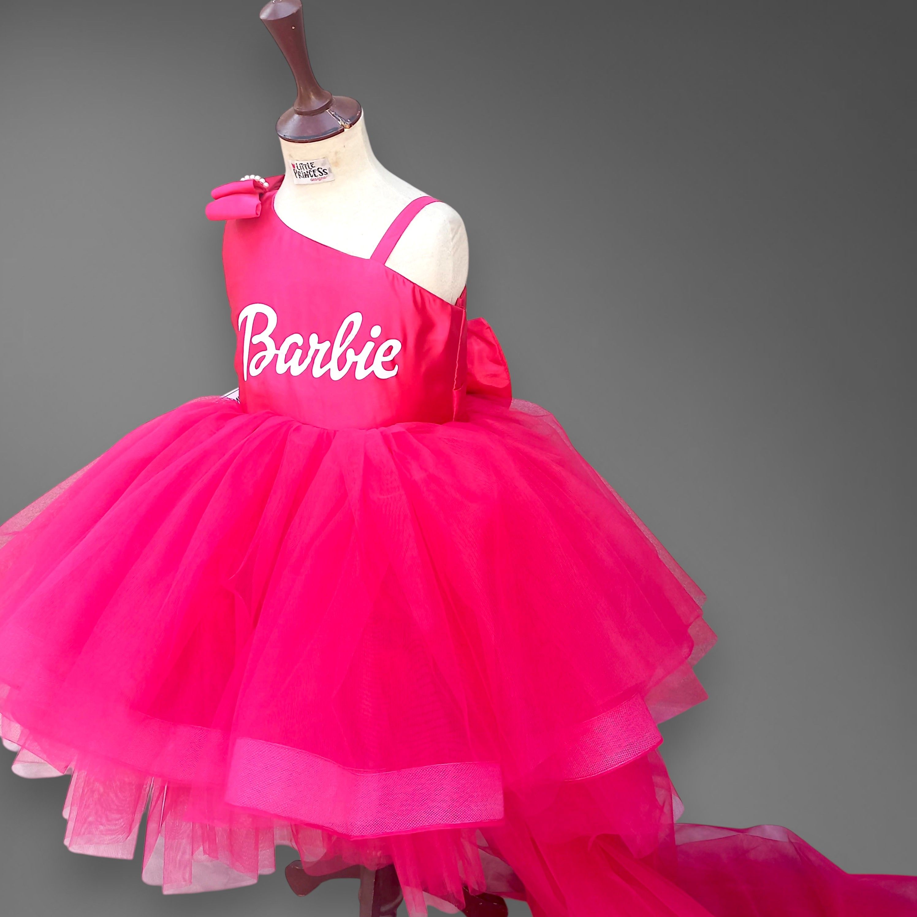 Barbie High Low Dress – handmade girls outfit, layered net in a high-low cut, made to order in Pakistan
