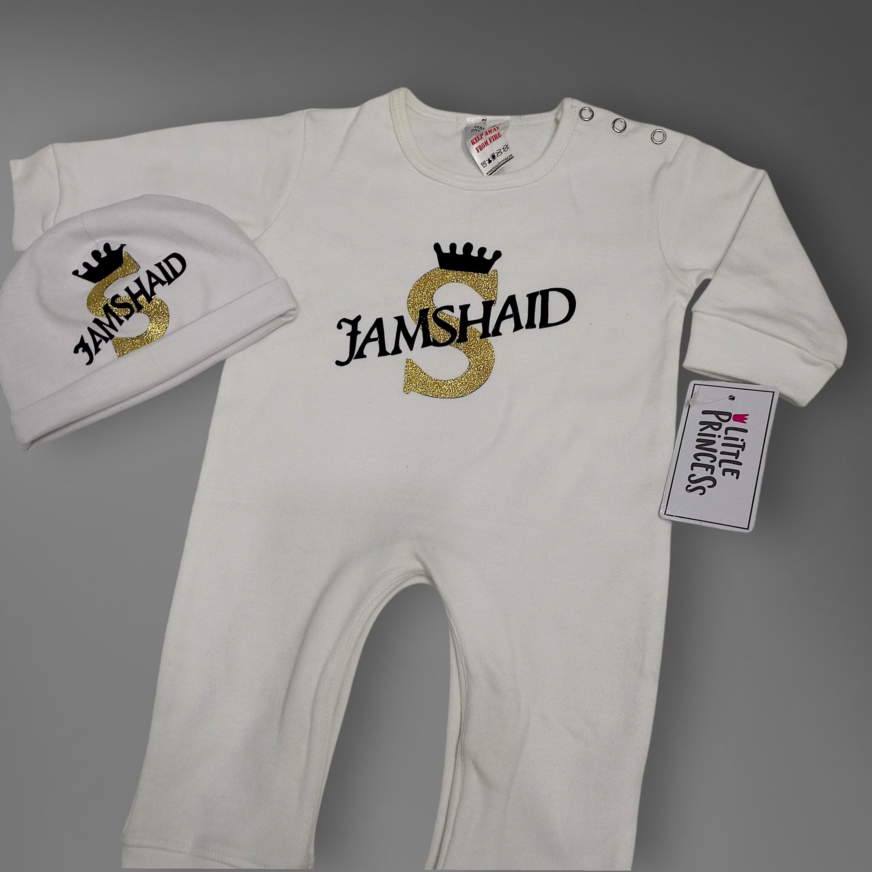 Customized Name Romper – handmade baby outfit, soft cotton with a relaxed fit, made to order in Pakistan