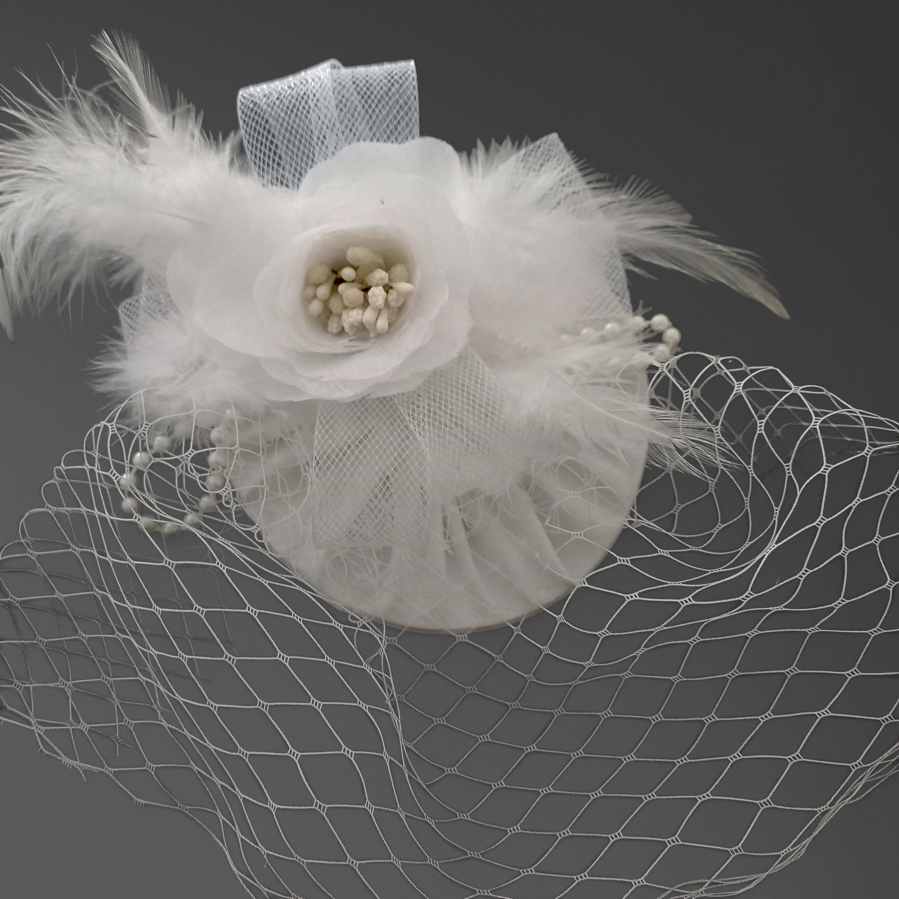 Vintage White Birdcage Fascinator – handmade girls outfit, made to order in Pakistan