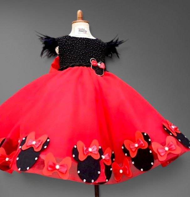 Beaded Mickey Mouse Costume – handmade girls outfit, silk and net dress with bead work, made to order in Pakistan