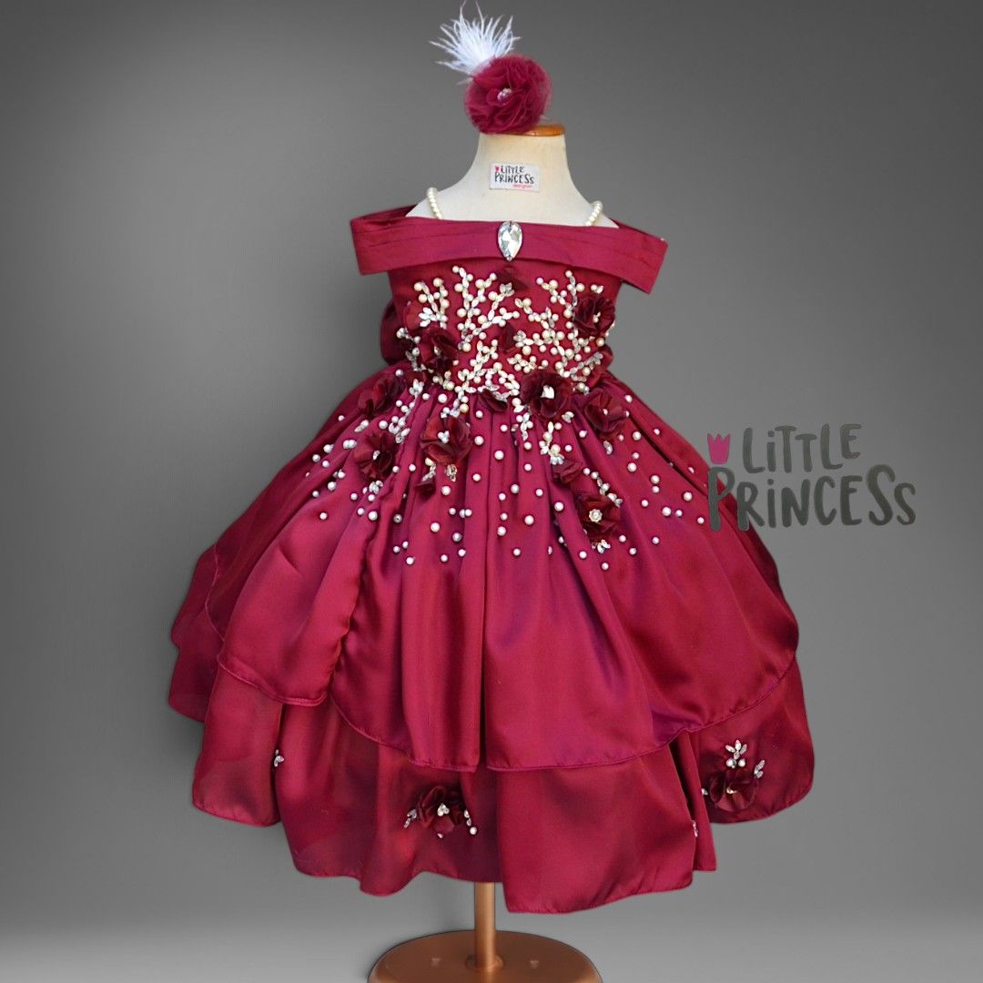 Rosette Silk Dress – handmade girls outfit, silk dress with a beaded rosette body, made to order in Pakistan