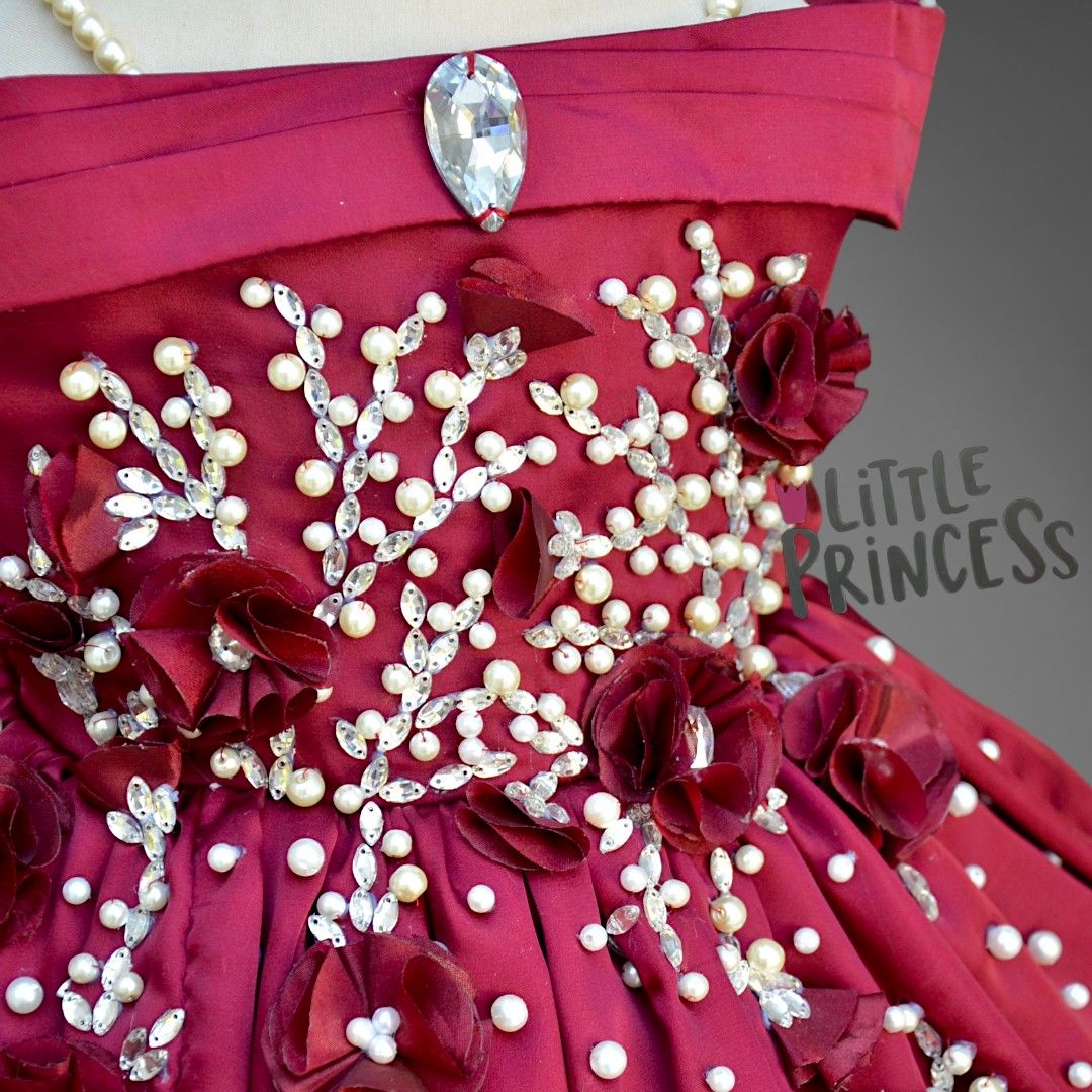 Rosette Silk Dress – handmade girls outfit, silk dress with a beaded rosette body, made to order in Pakistan